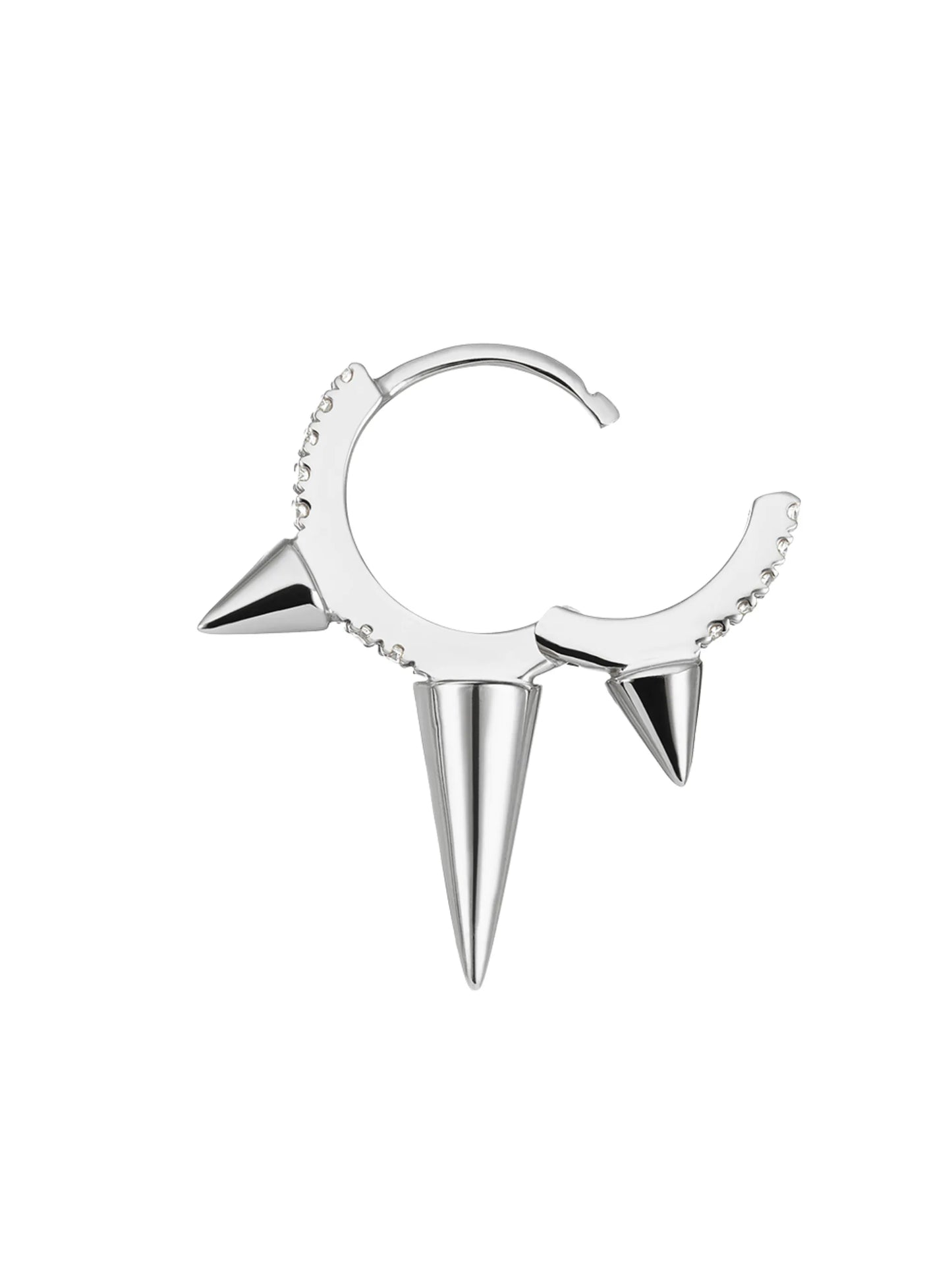 18kt white gold triple spike diamond huggie earring