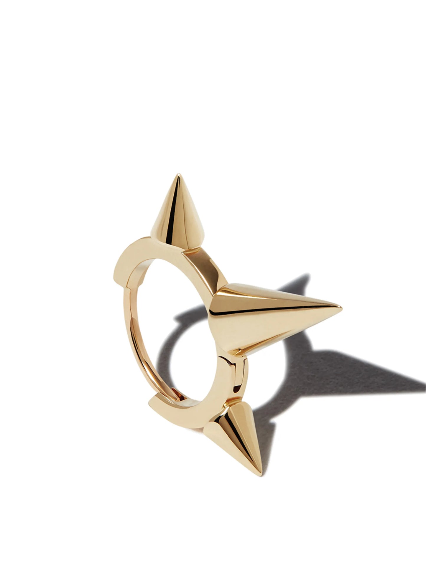 18kt yellow gold triple spike huggie earring
