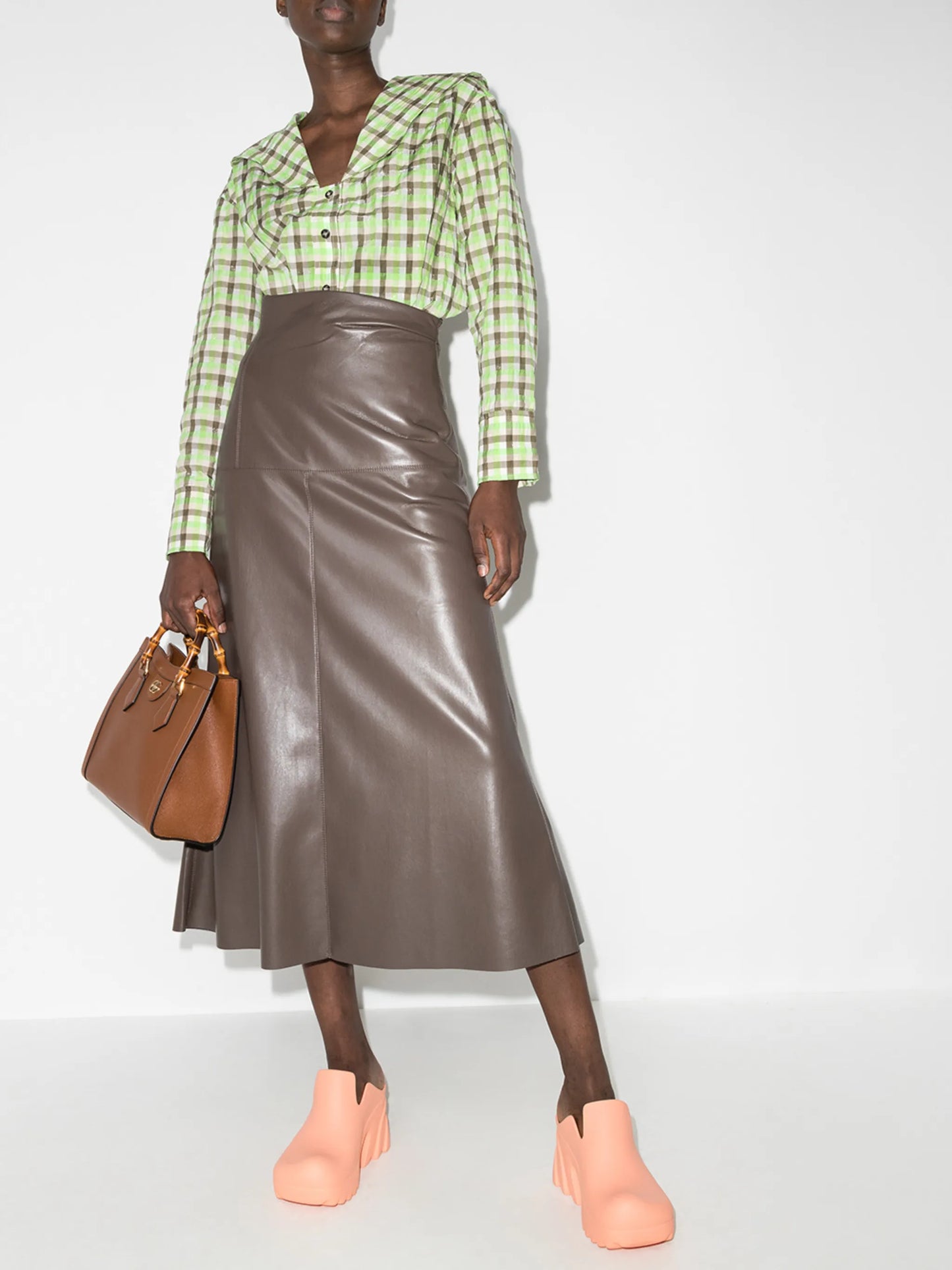 wide-collar checked shirt