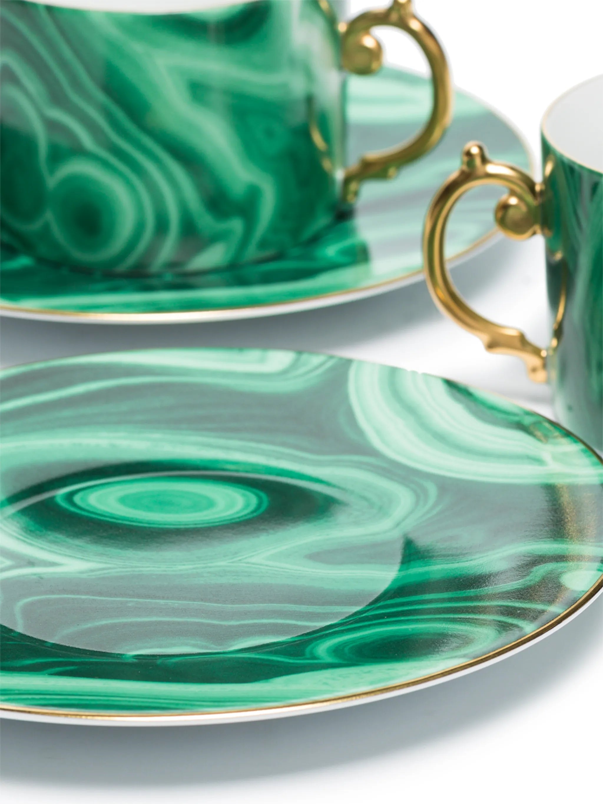 set of 2 Malachite tea cup and saucer