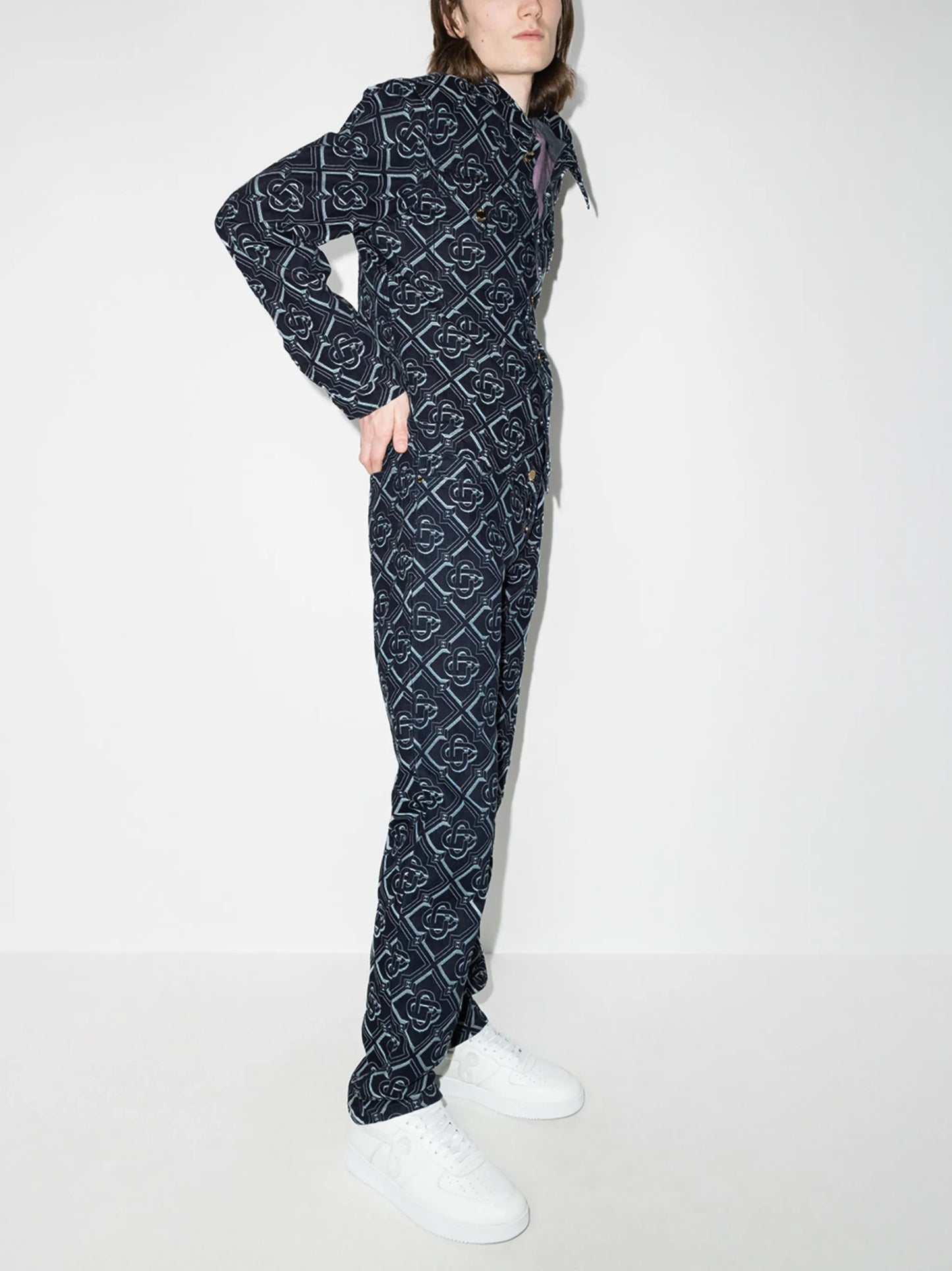 monogram-print straight-leg jeans