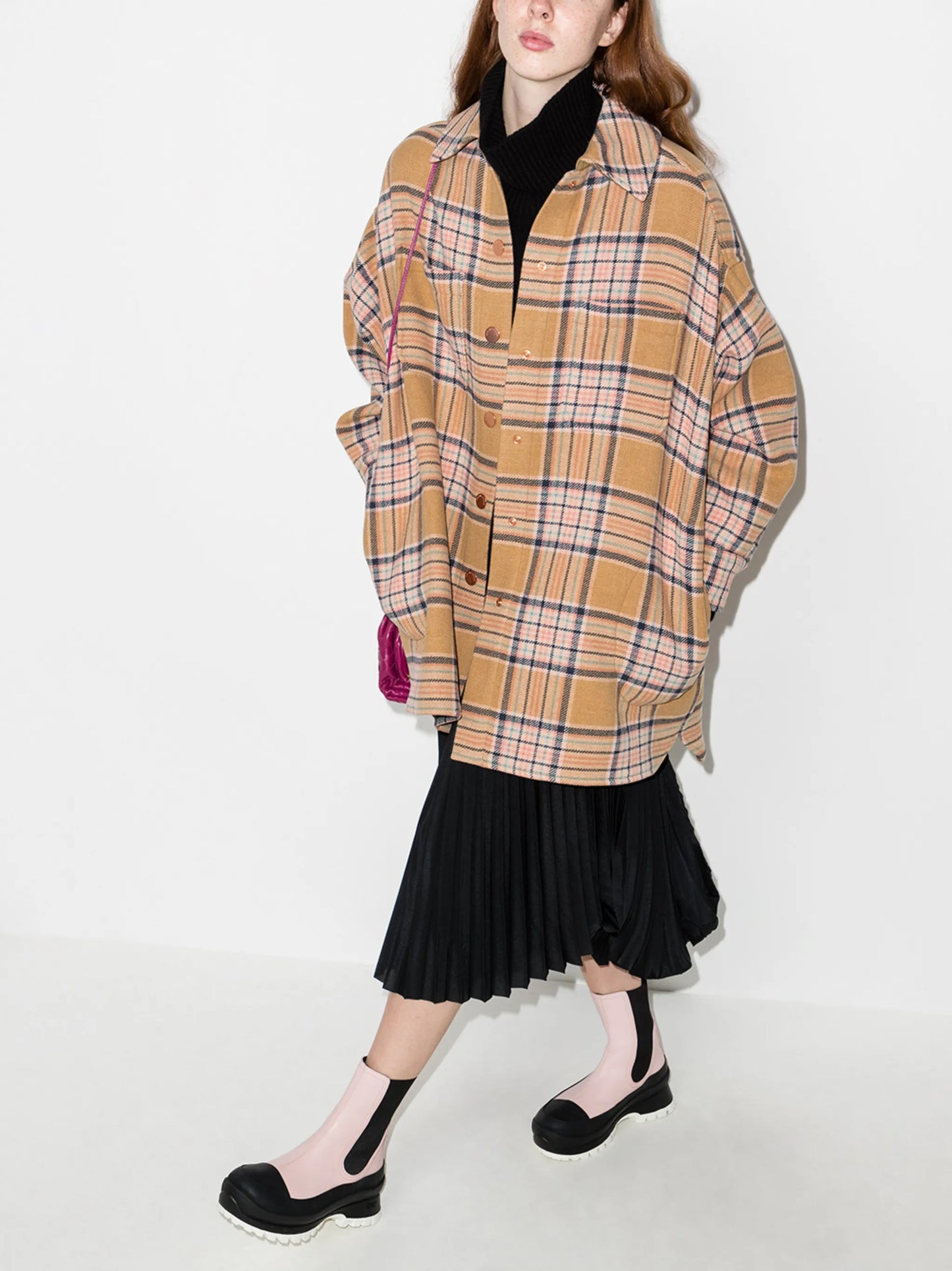 check-pattern oversized shirt coat