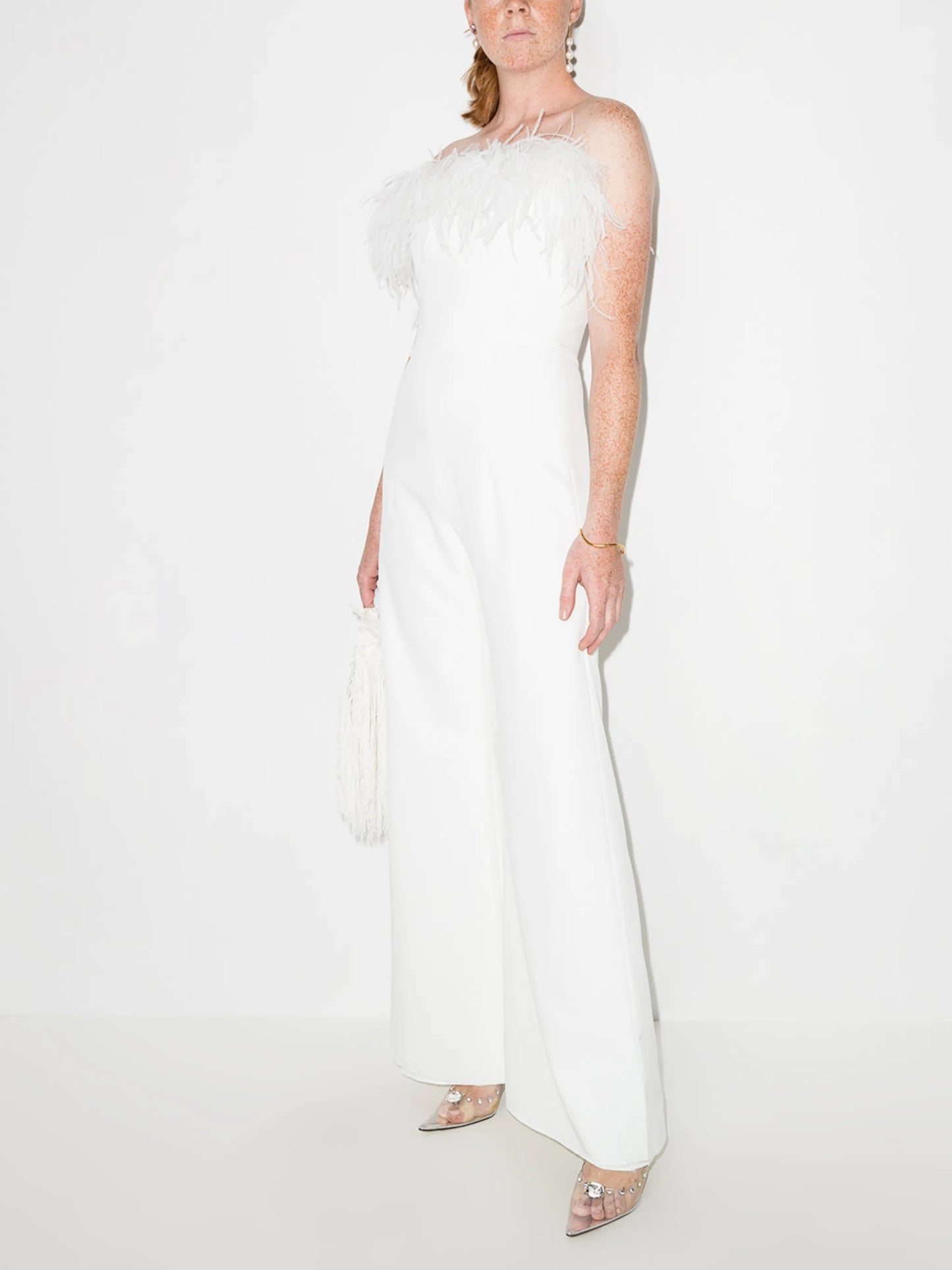 Taree feather-trim strapless jumpsuit