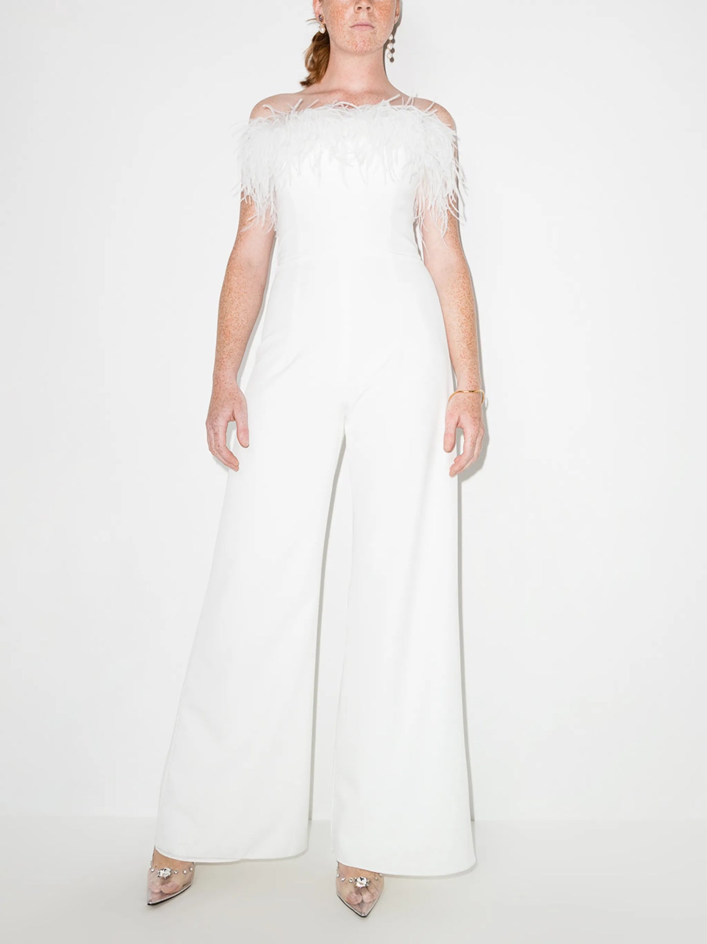Taree feather-trim strapless jumpsuit
