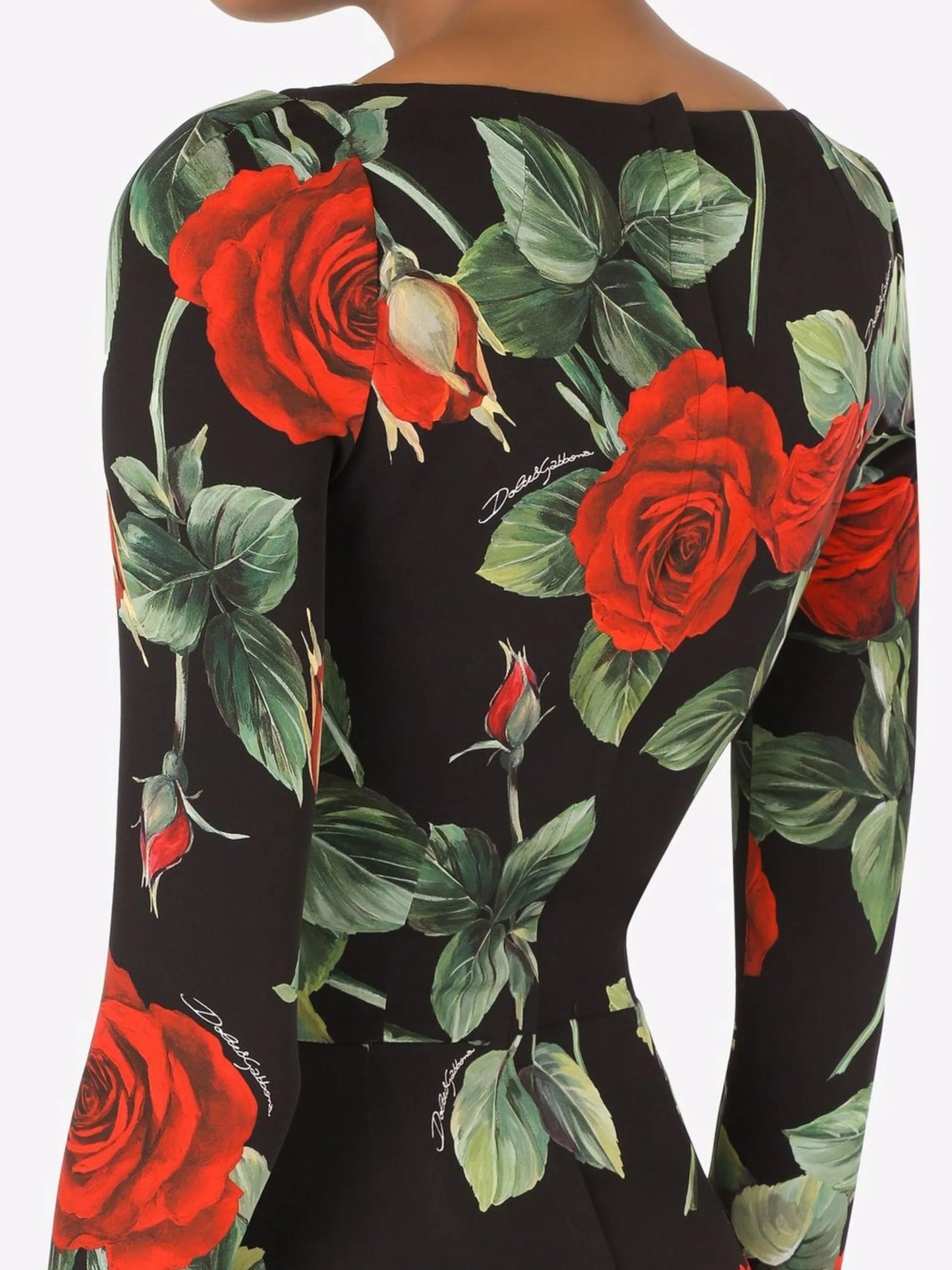 scoop-neck rose-print dress
