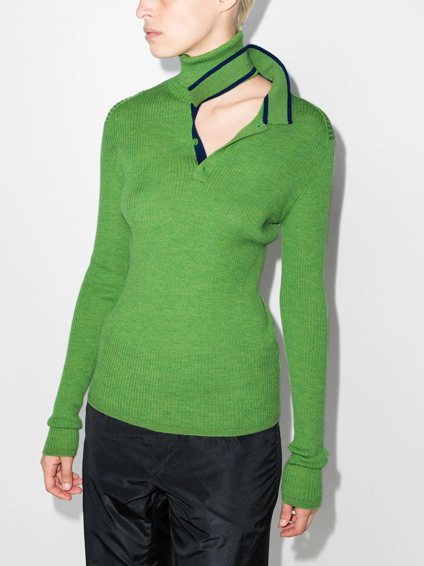 deconstructed roll neck wool jumper