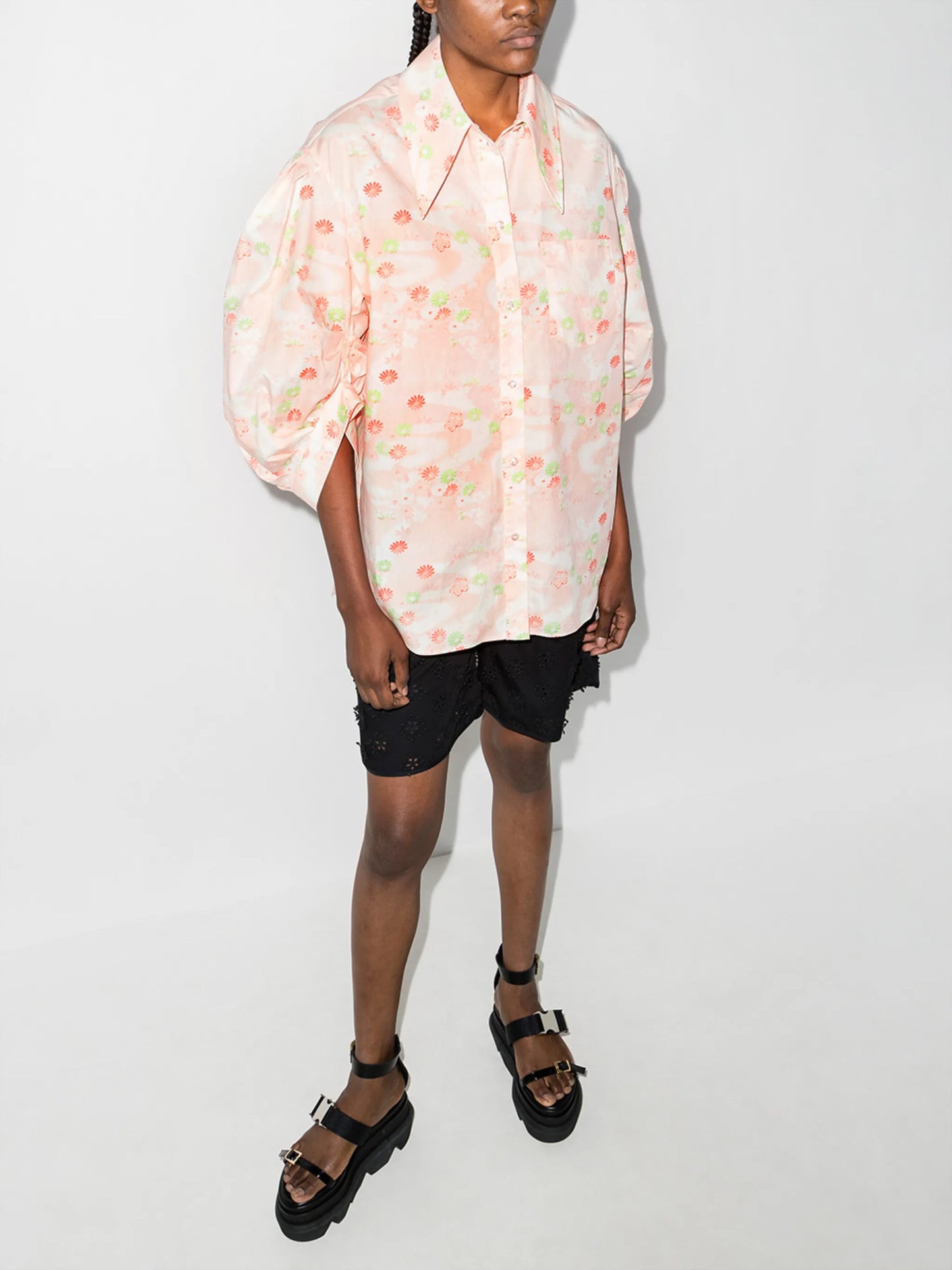 floral-print puff-sleeve blouse