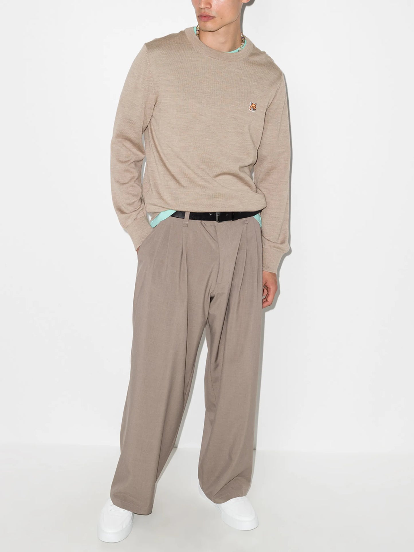 fox patch crew neck jumper