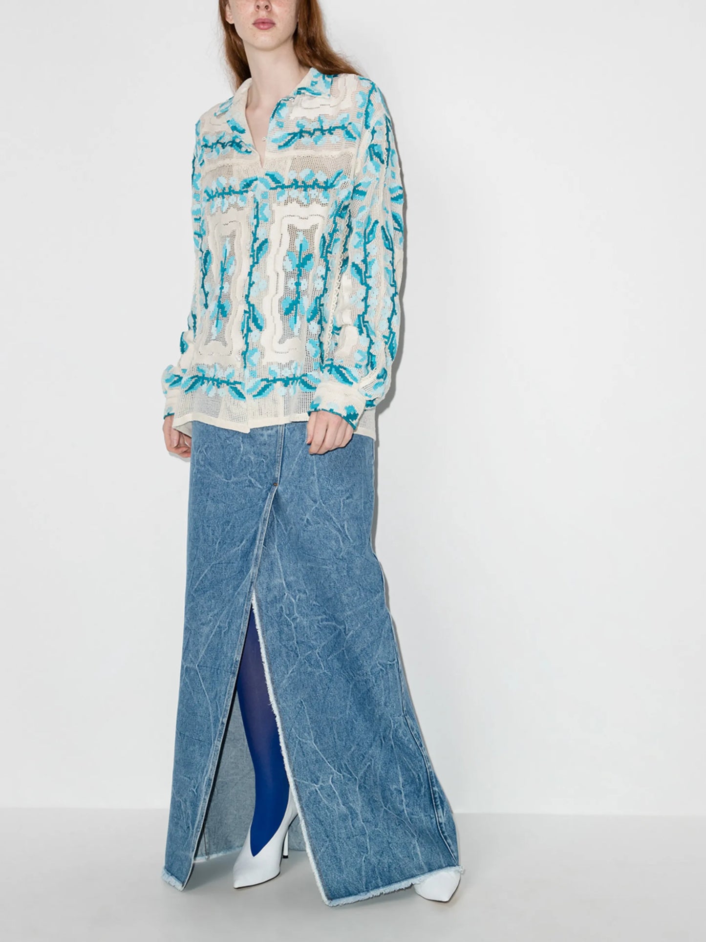 Silvana slit-detail denim skirt