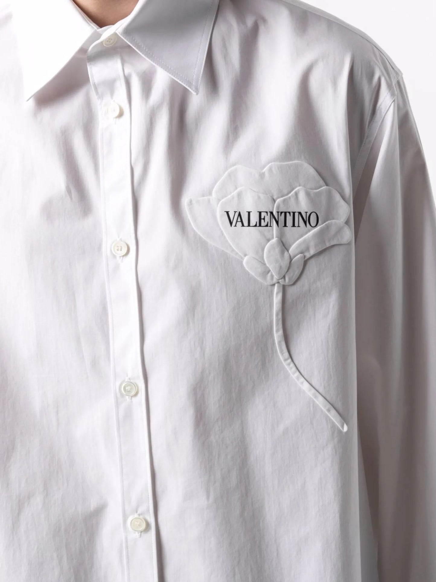 floral-appliqué cotton shirt