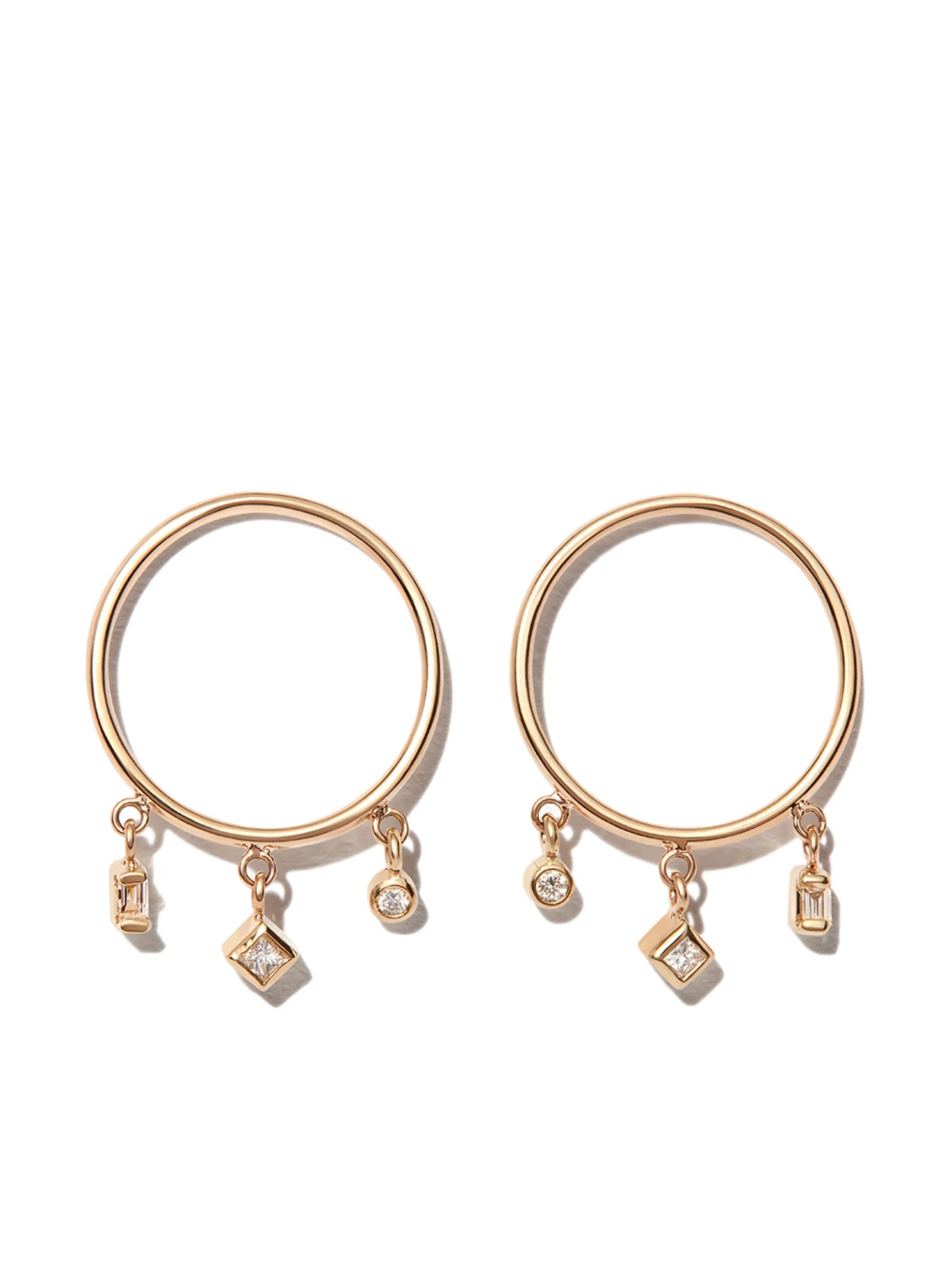 14kt yellow gold diamond hoop earrings