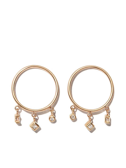 14kt yellow gold diamond hoop earrings