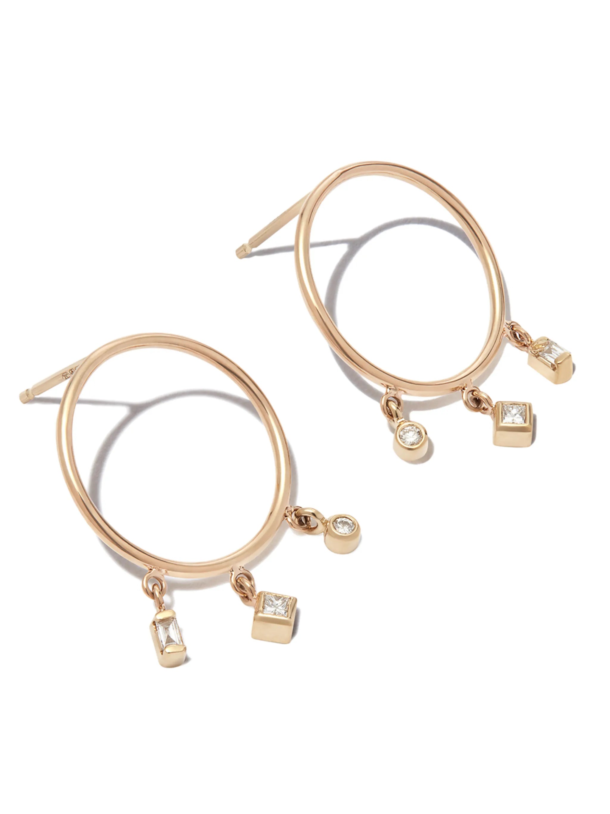 14kt yellow gold diamond hoop earrings