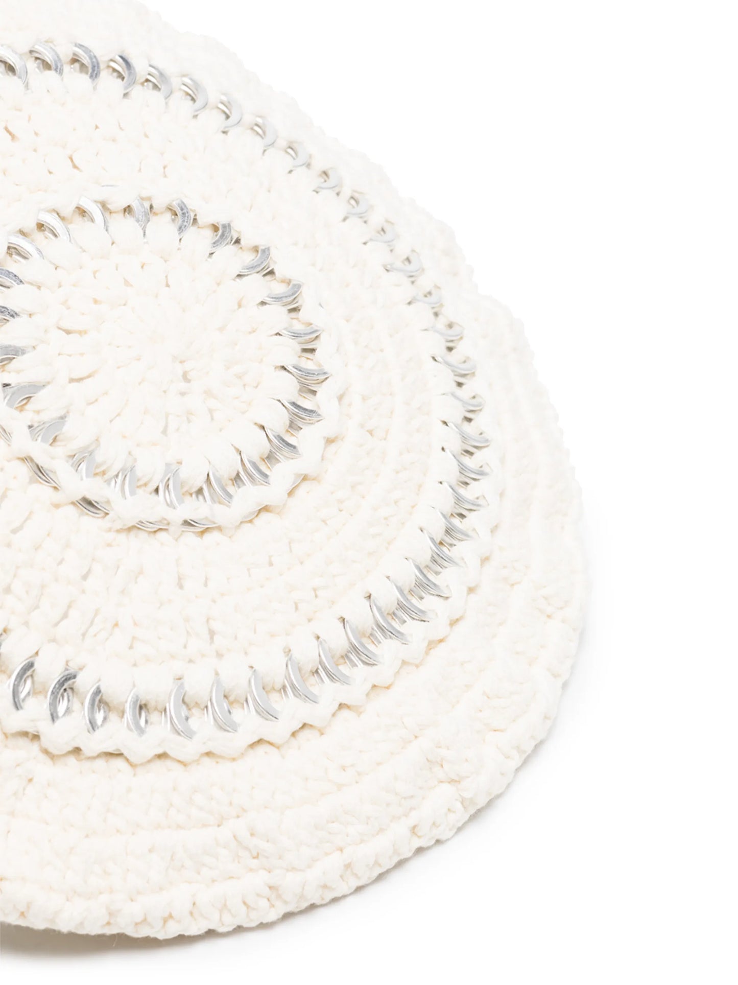 disc-embellished crochet beret