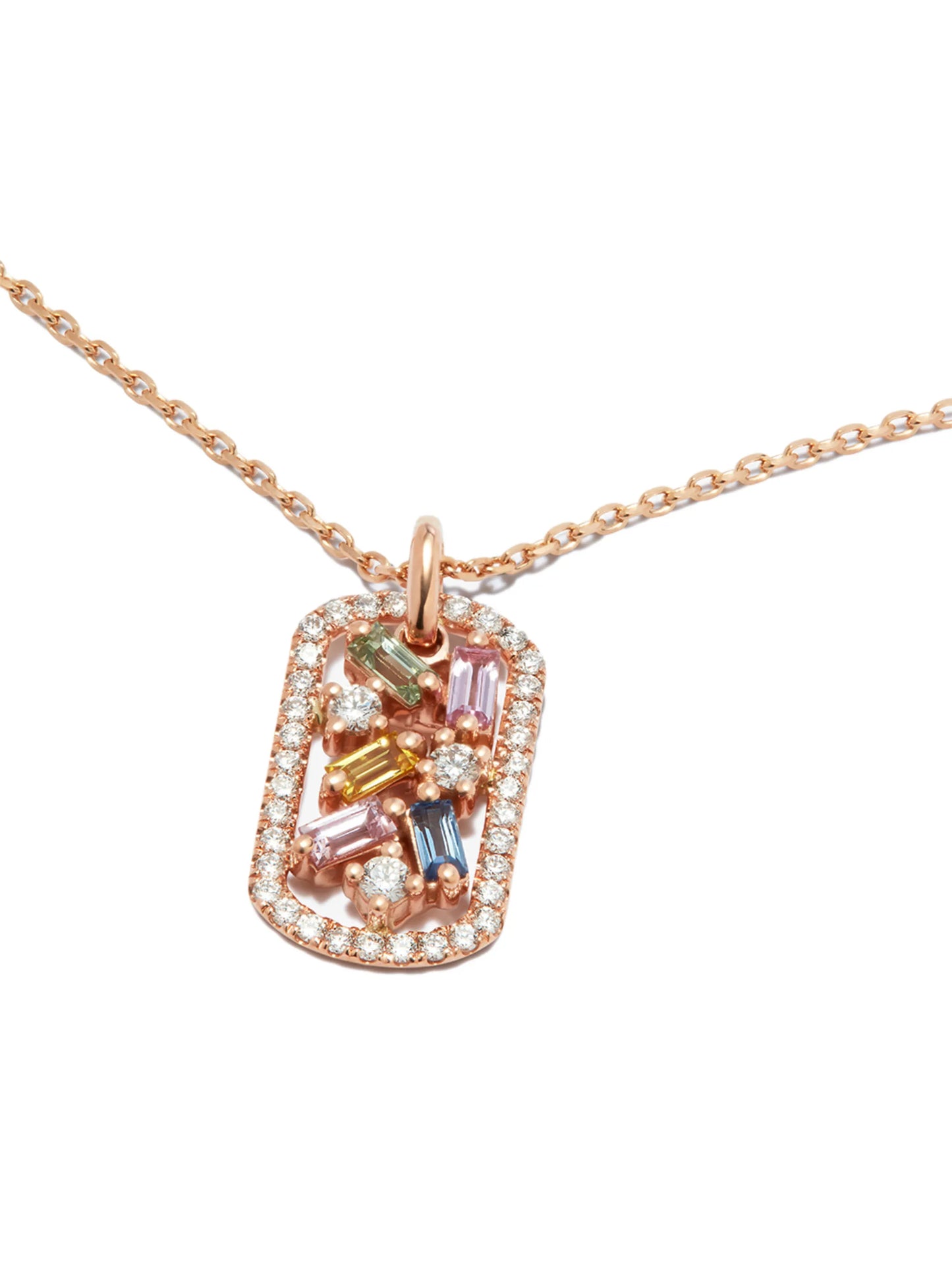 18kt rose gold Frenzy sapphire dog tag necklace