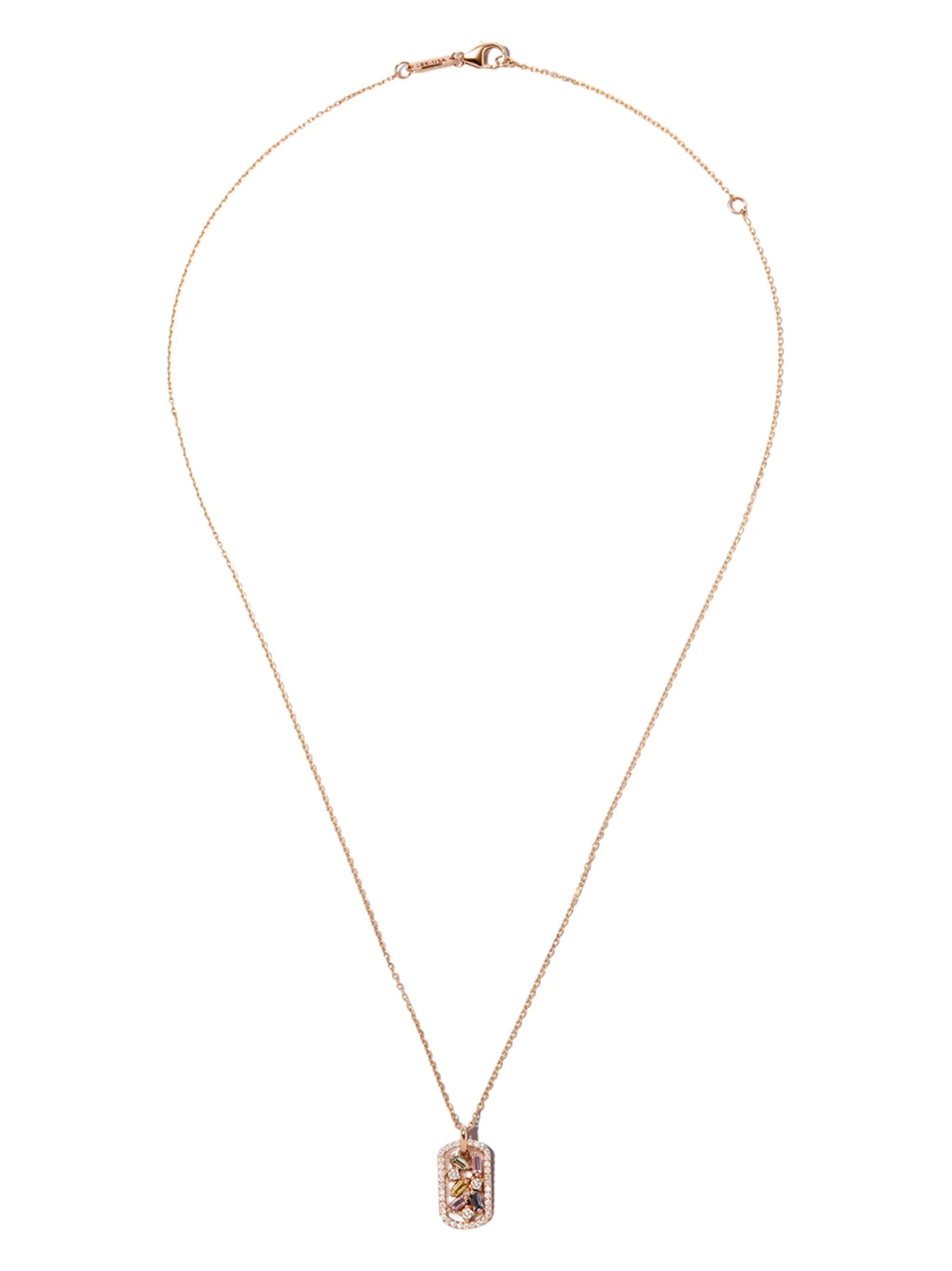 18kt rose gold Frenzy sapphire dog tag necklace