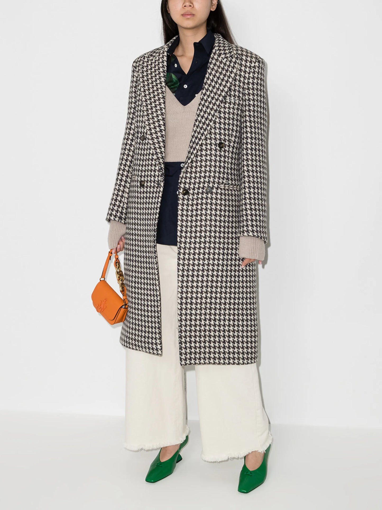 houndstooth-pattern double-breasted coat