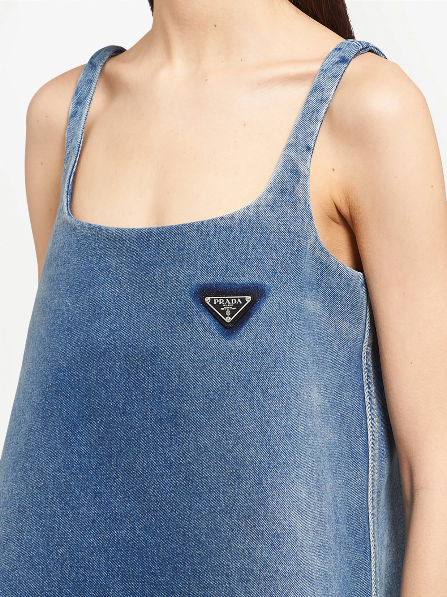 logo-plaque flared denim dress