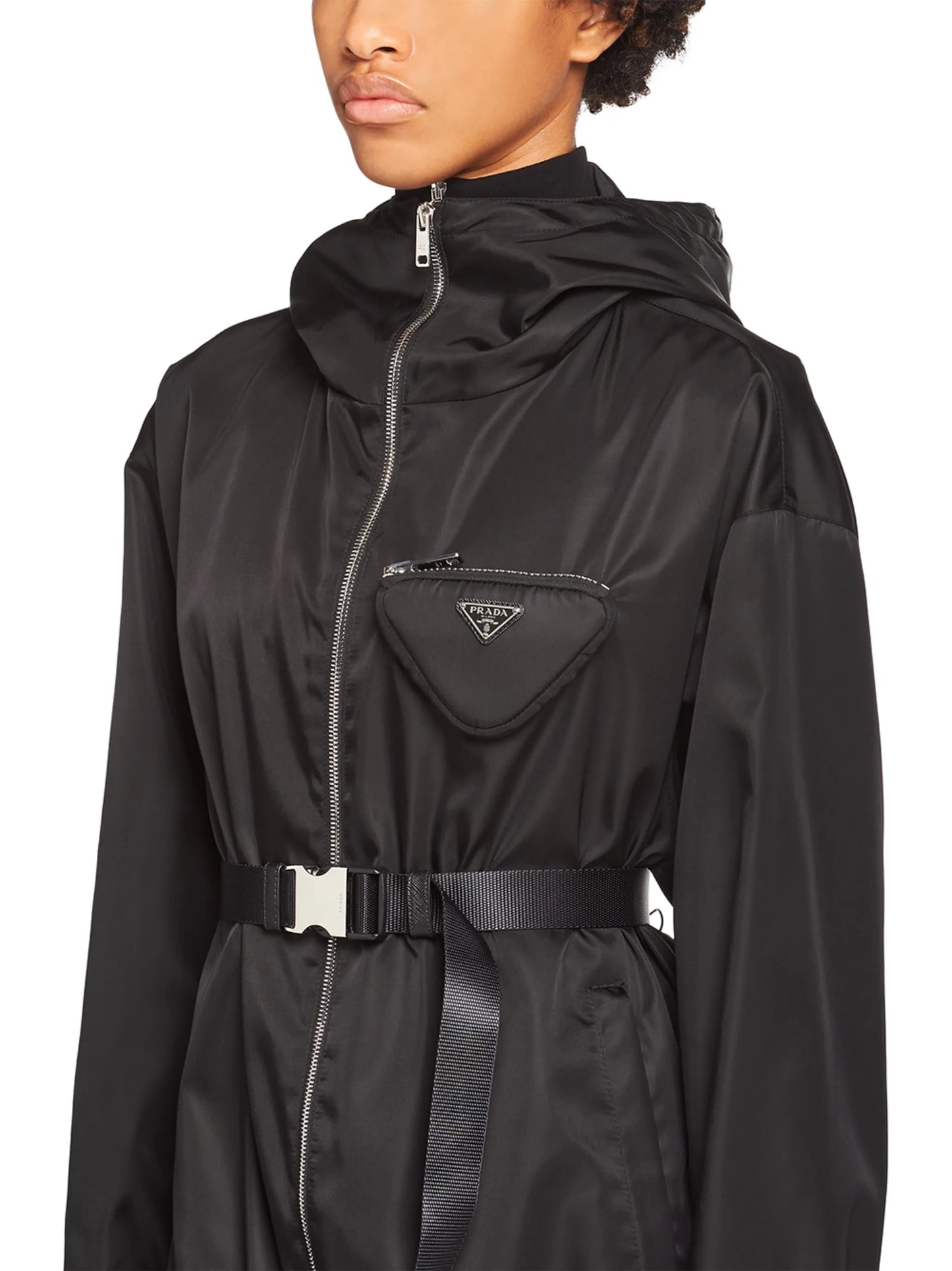 Re-Nylon pouch-detail hooded jacket