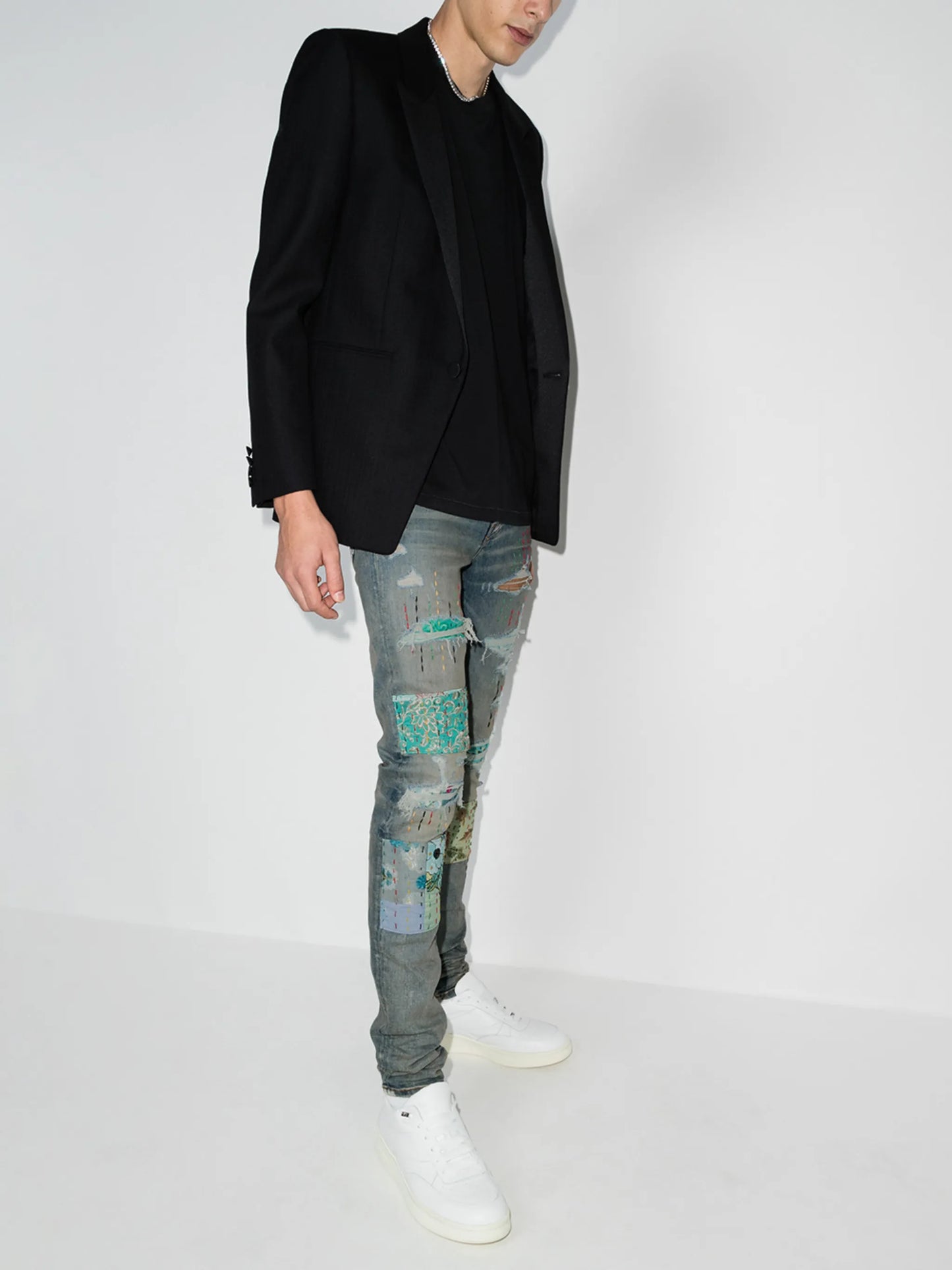 quilted patch-detail slim-fit jeans