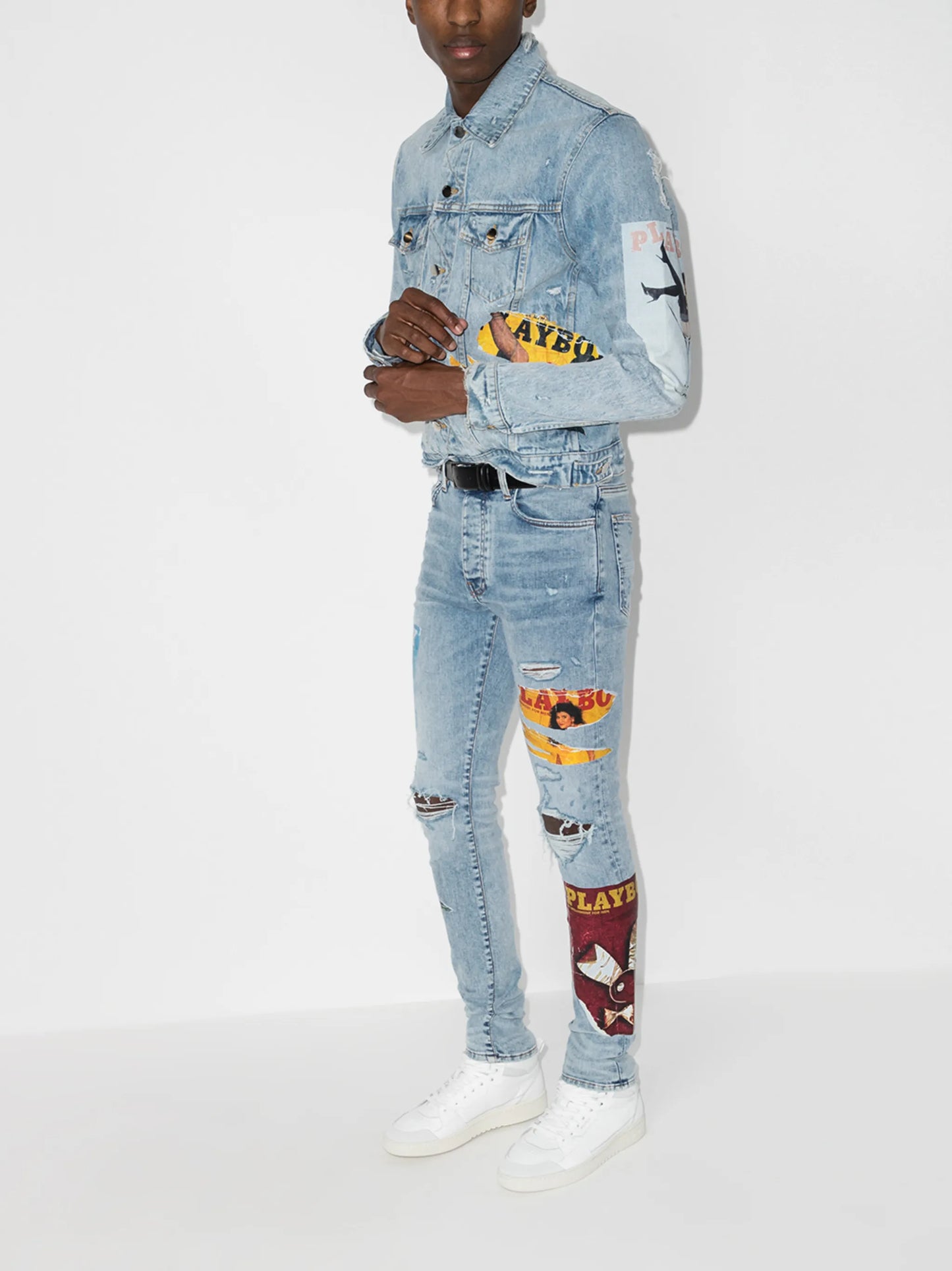 x Playboy distressed-finish denim jacket