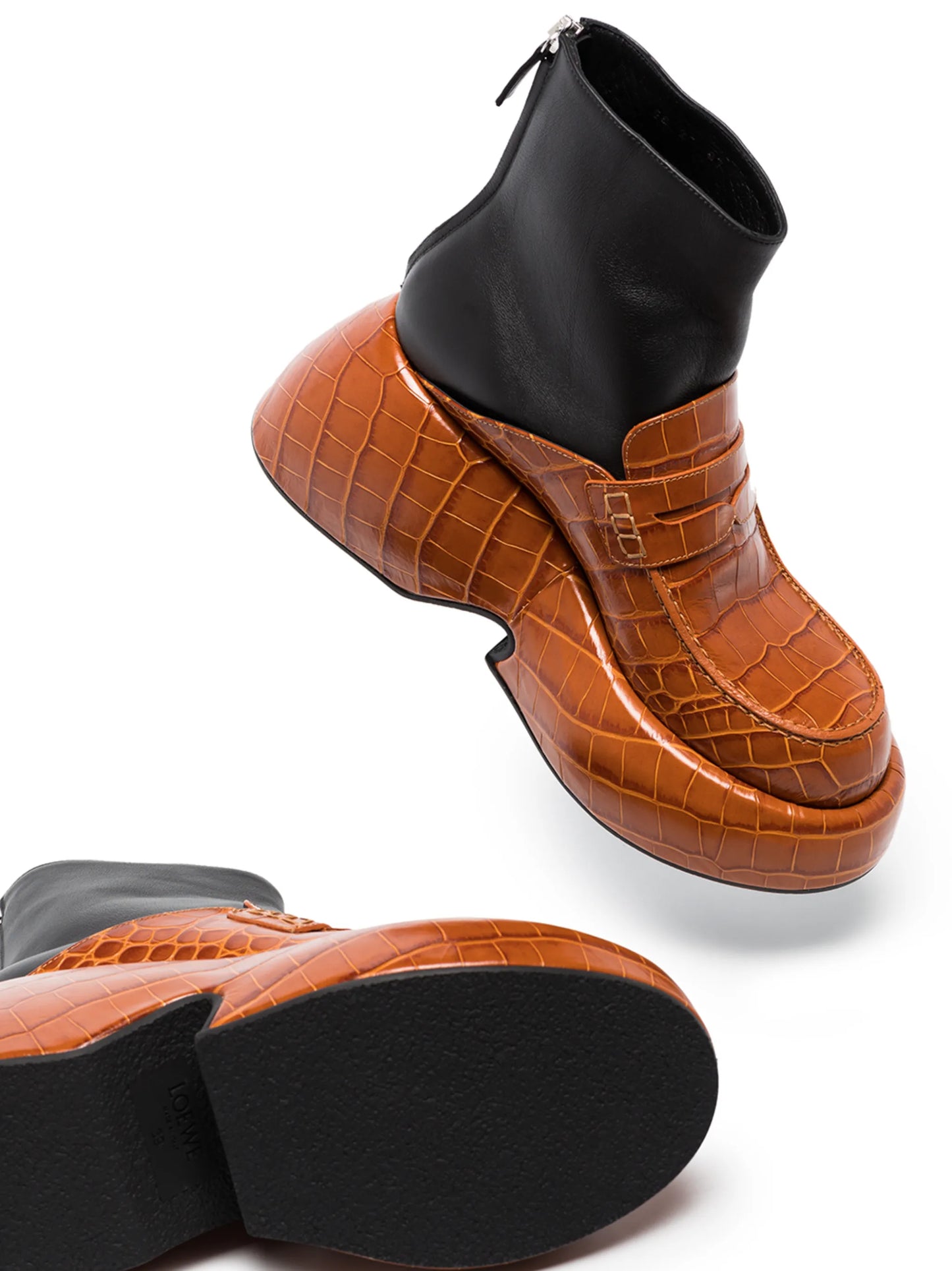 90mm crocodile-effect platform ankle boots