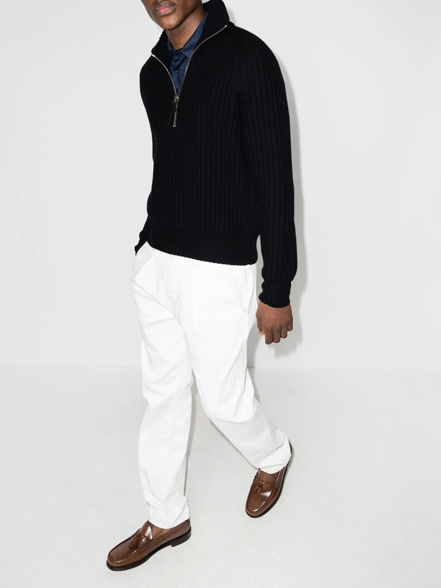 zip-fastening ribbed jumper