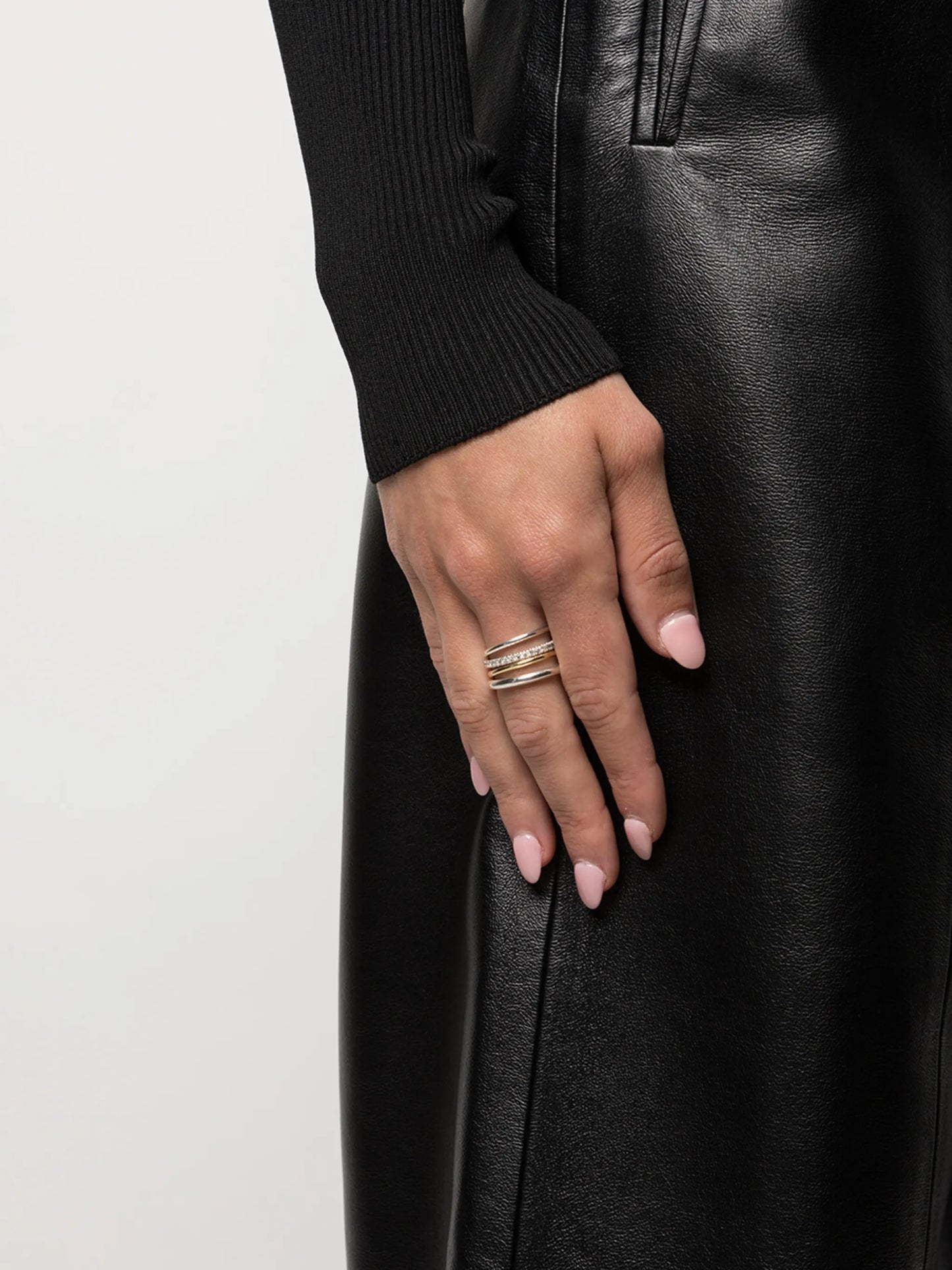 18kt yellow gold and sterling silver Nimbus SG 4-linked diamond ring