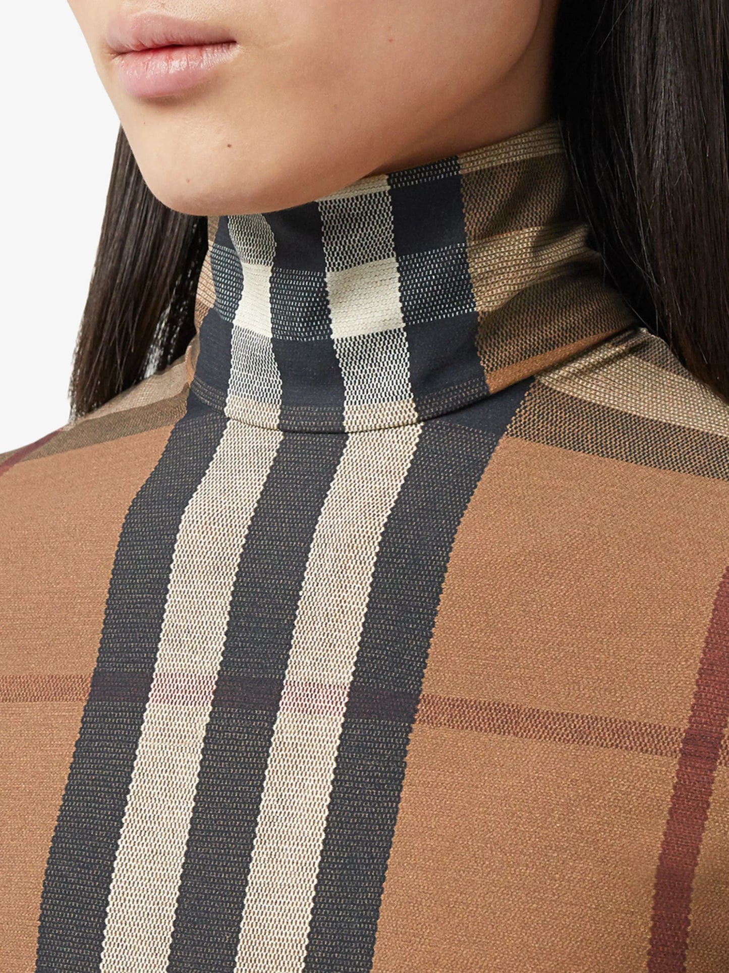 check-print turtleneck top