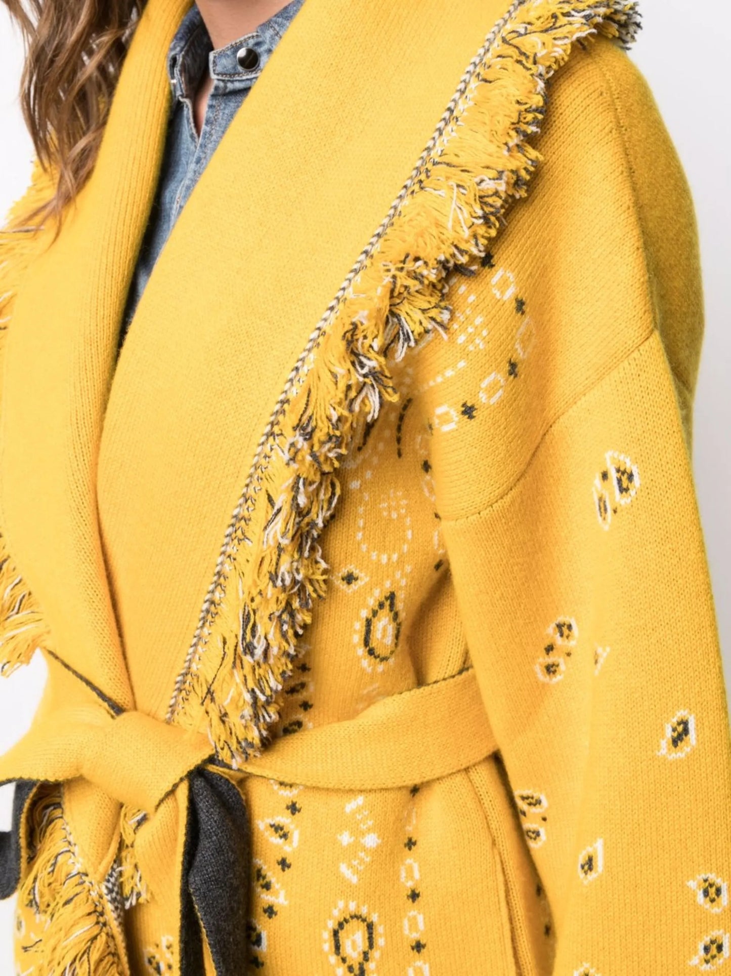 bandana-print tied-waist cardigan