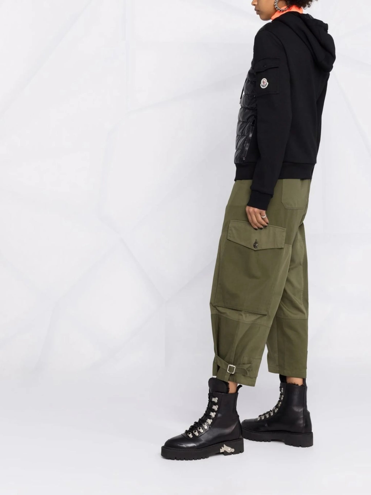 contrast-panel hooded padded jacket