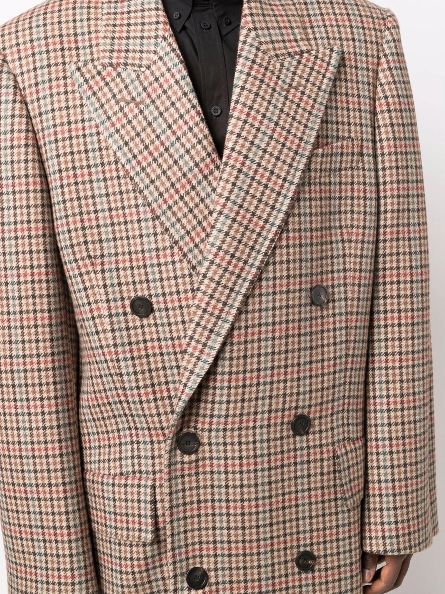 Boxy double-breasted houndstooth coat