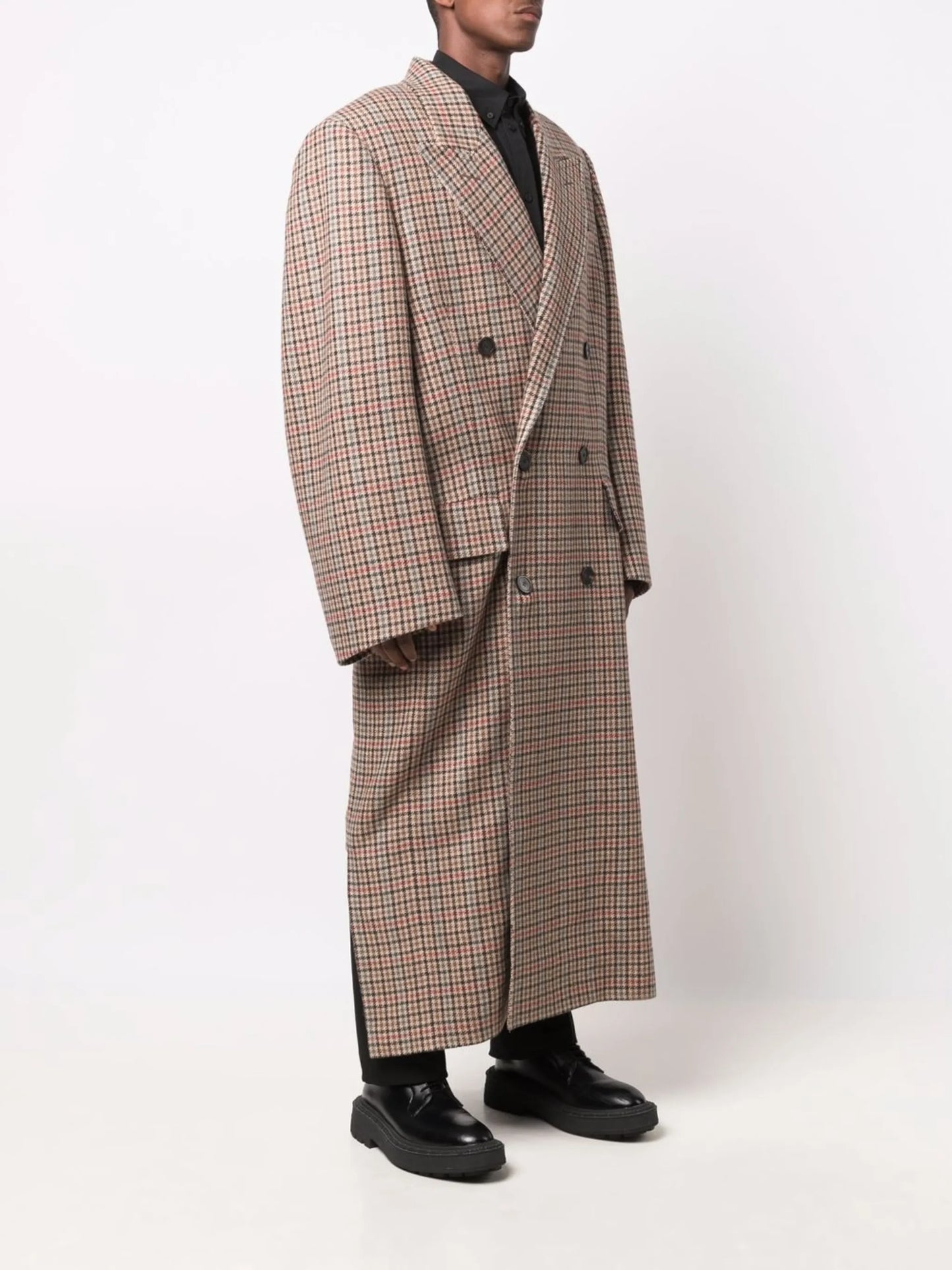 Boxy double-breasted houndstooth coat
