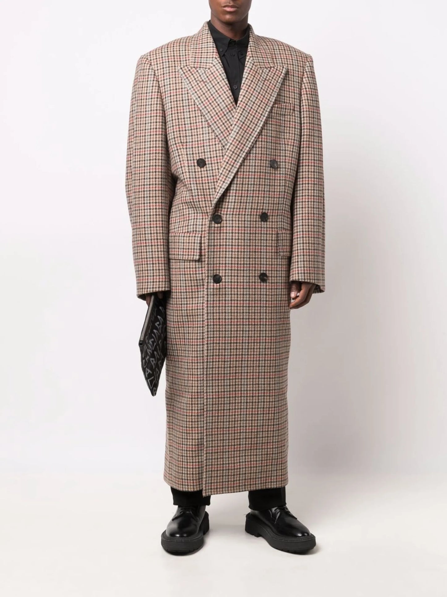 Boxy double-breasted houndstooth coat