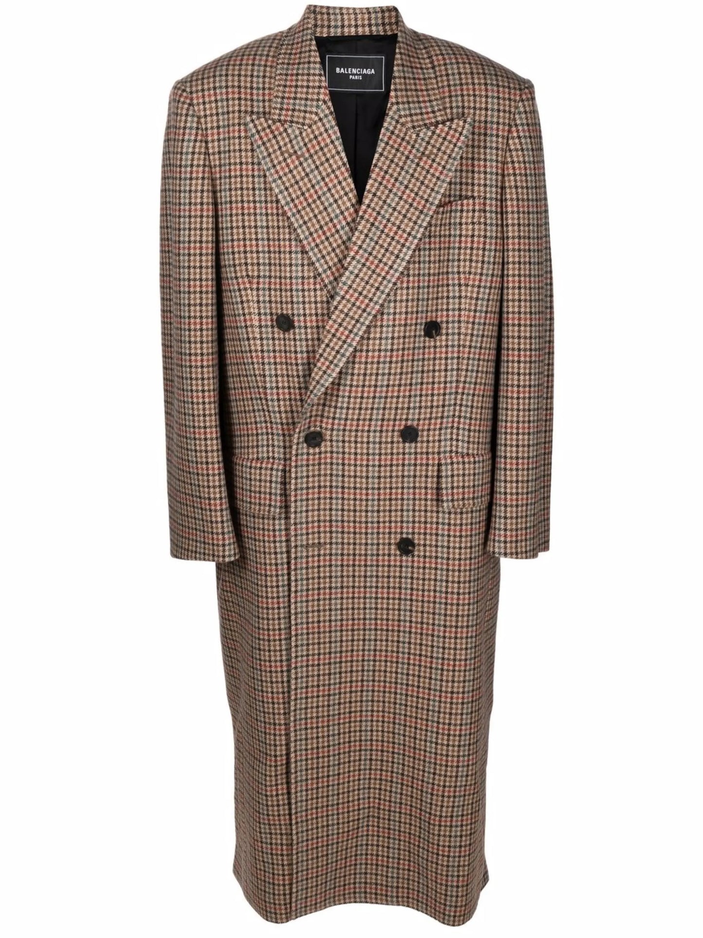 Boxy double-breasted houndstooth coat