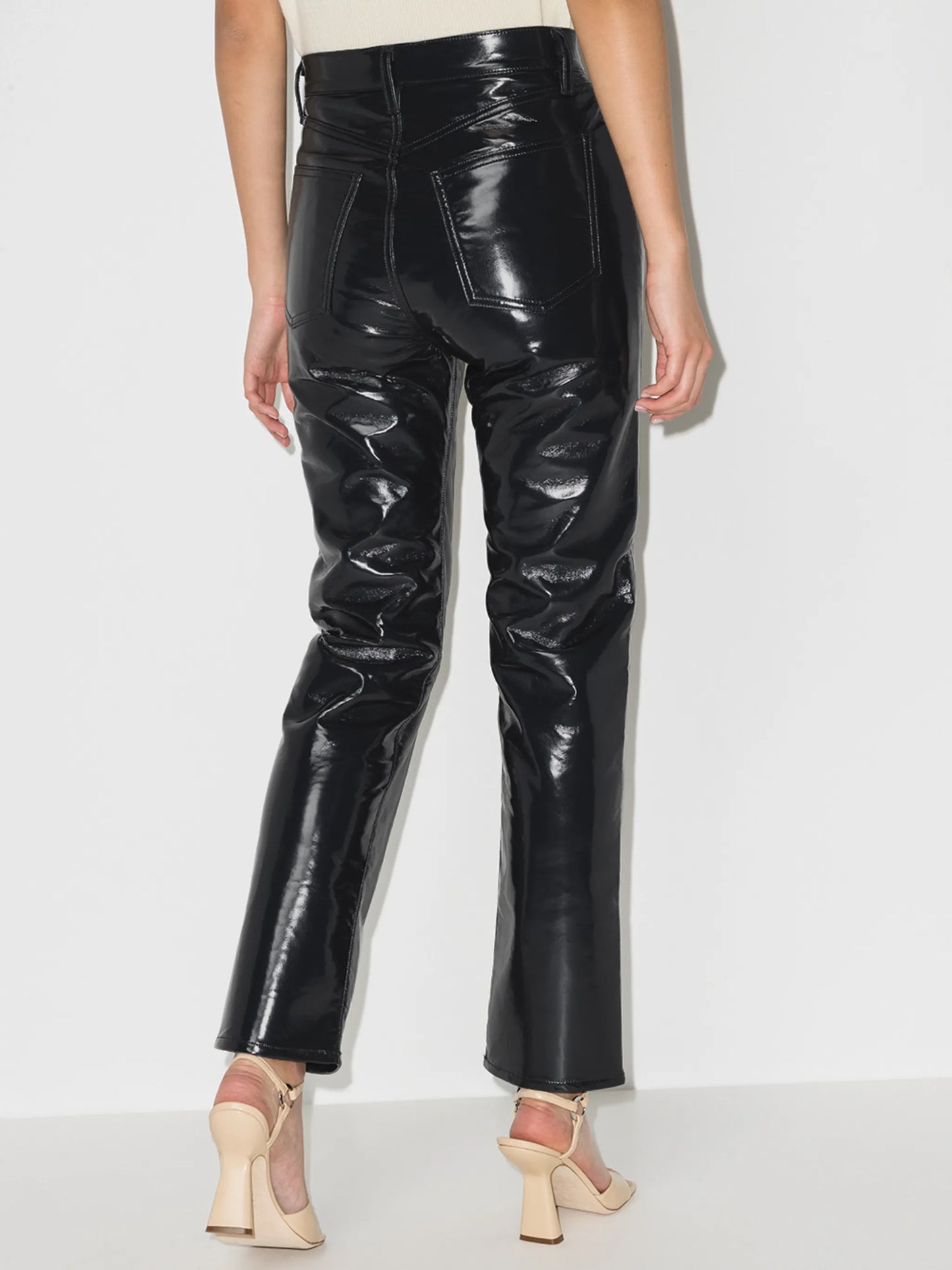 high-waisted straight-leg trousers
