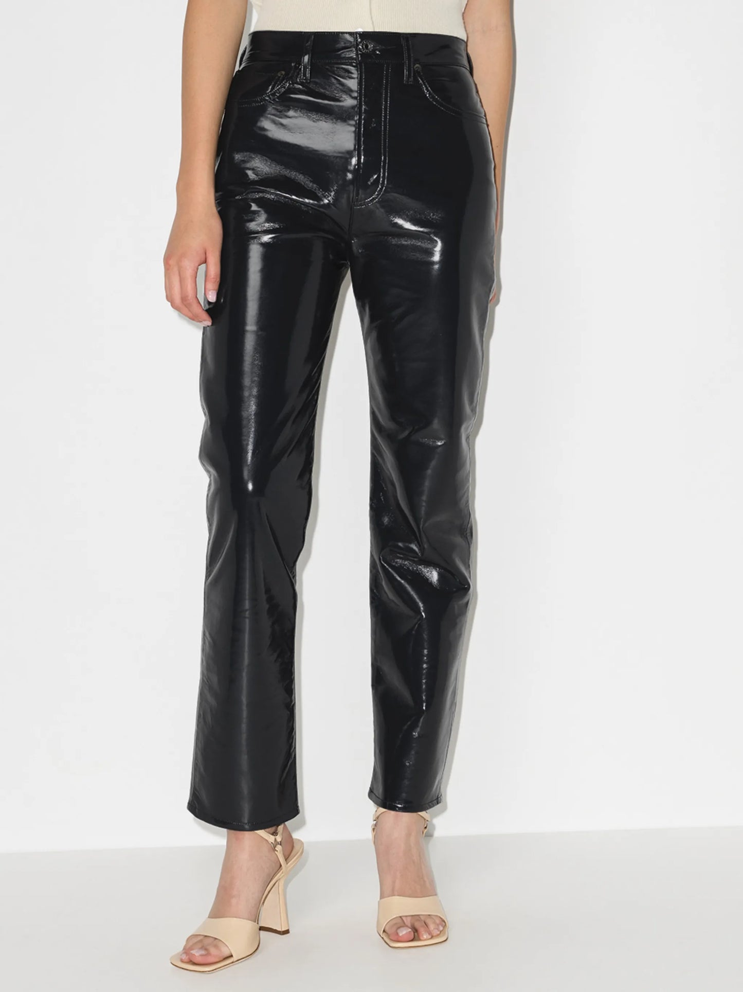 high-waisted straight-leg trousers