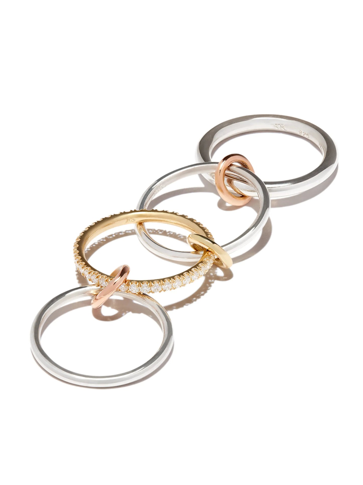 18kt yellow gold and sterling silver Nimbus SG 4-linked diamond ring