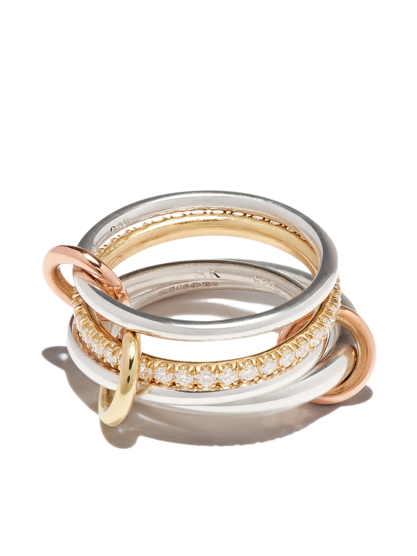 18kt yellow gold and sterling silver Nimbus SG 4-linked diamond ring