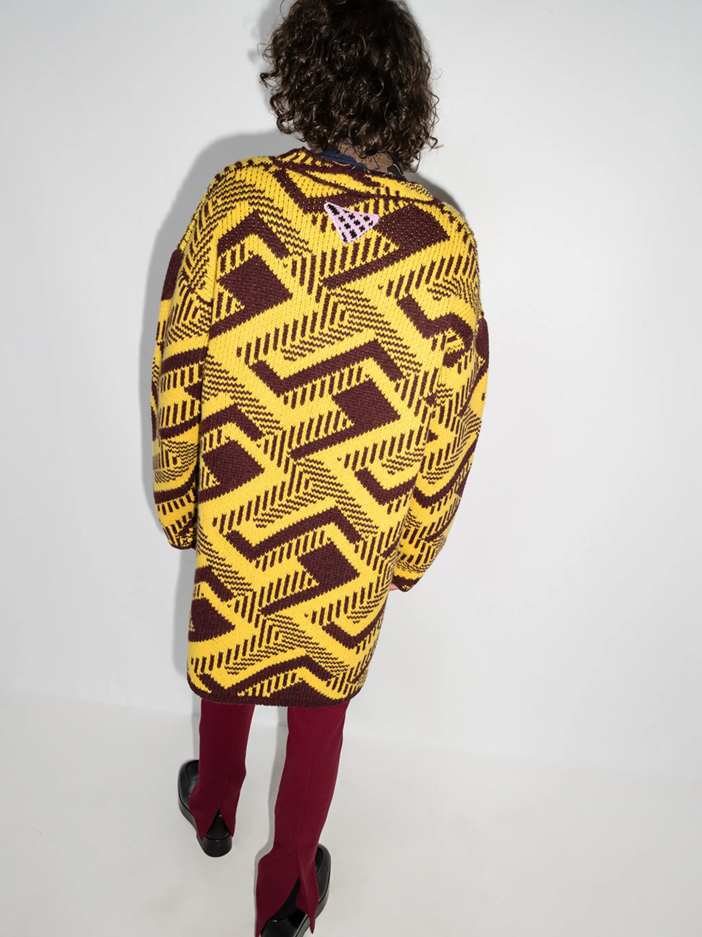 shetland jacquard geometric jumper