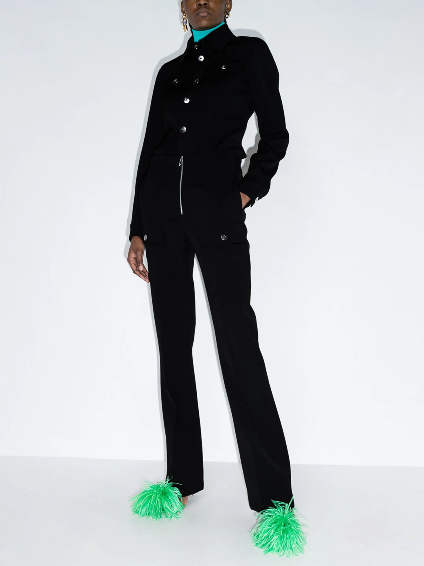 high-waisted zipped bootcut trousers