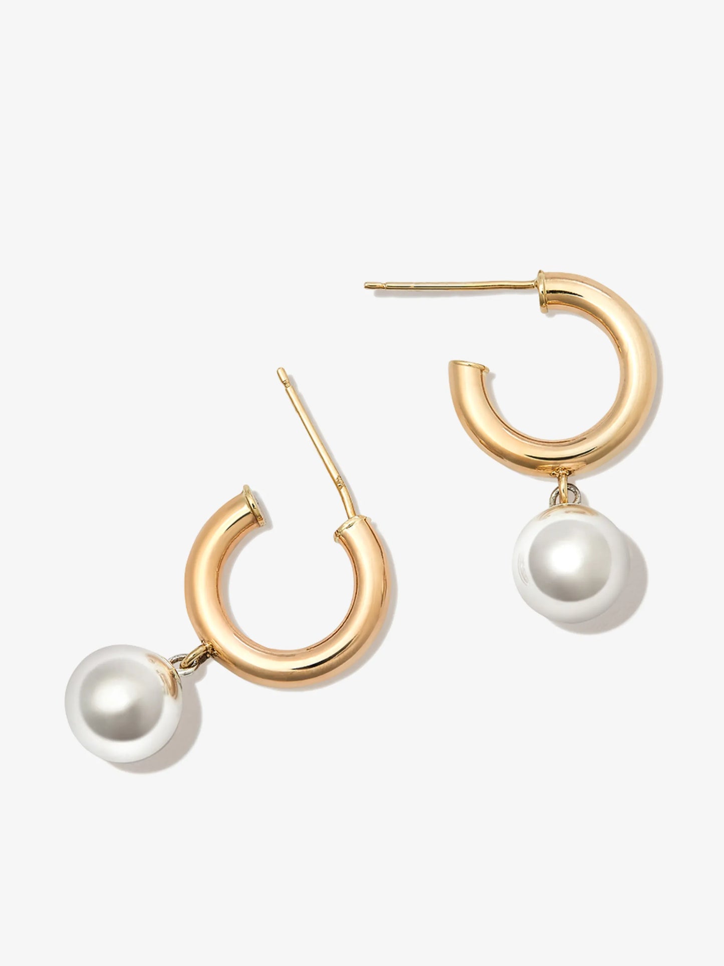 10kt yellow gold pearl hoop earrings