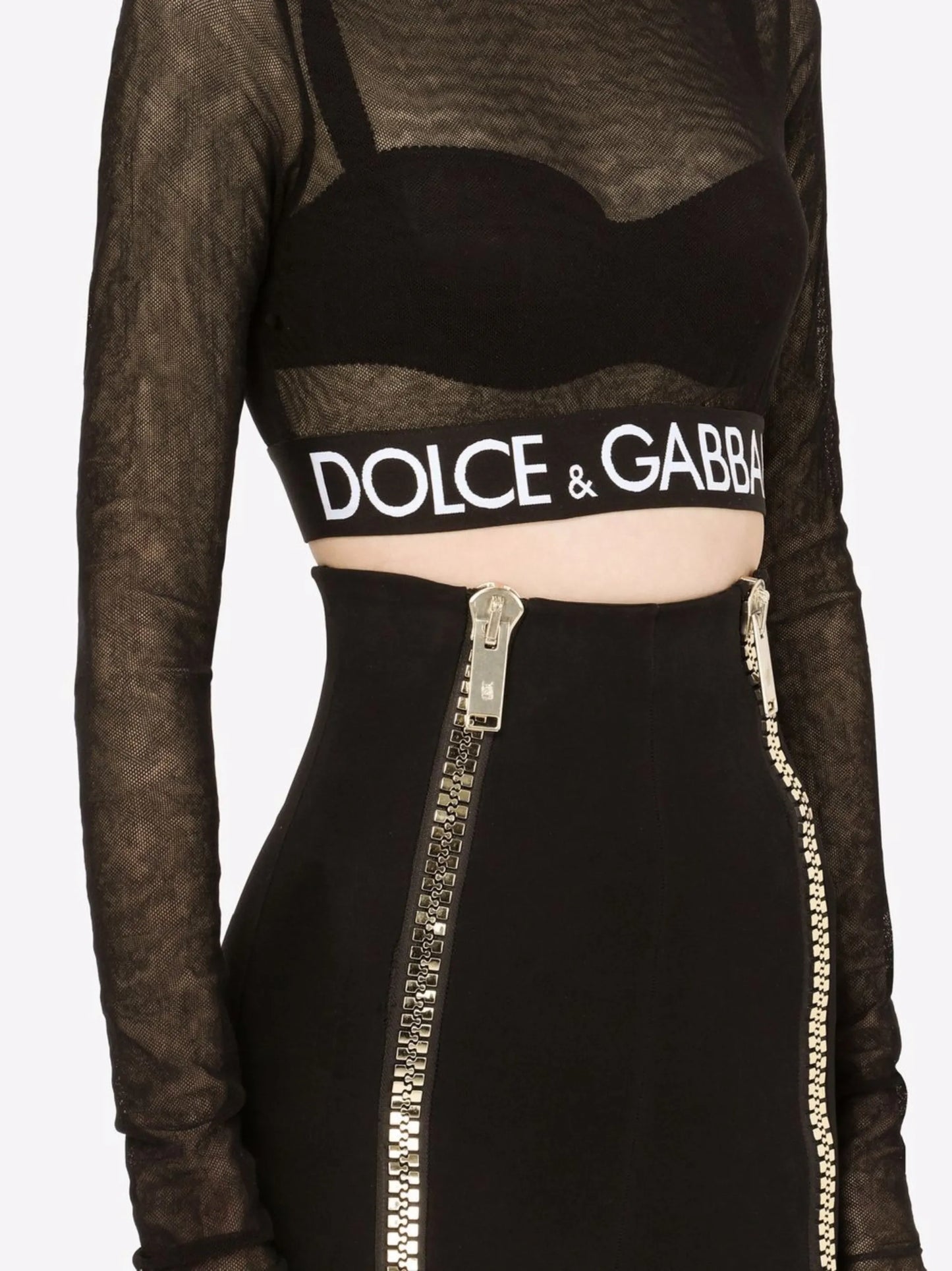 logo-underband tulle crop top