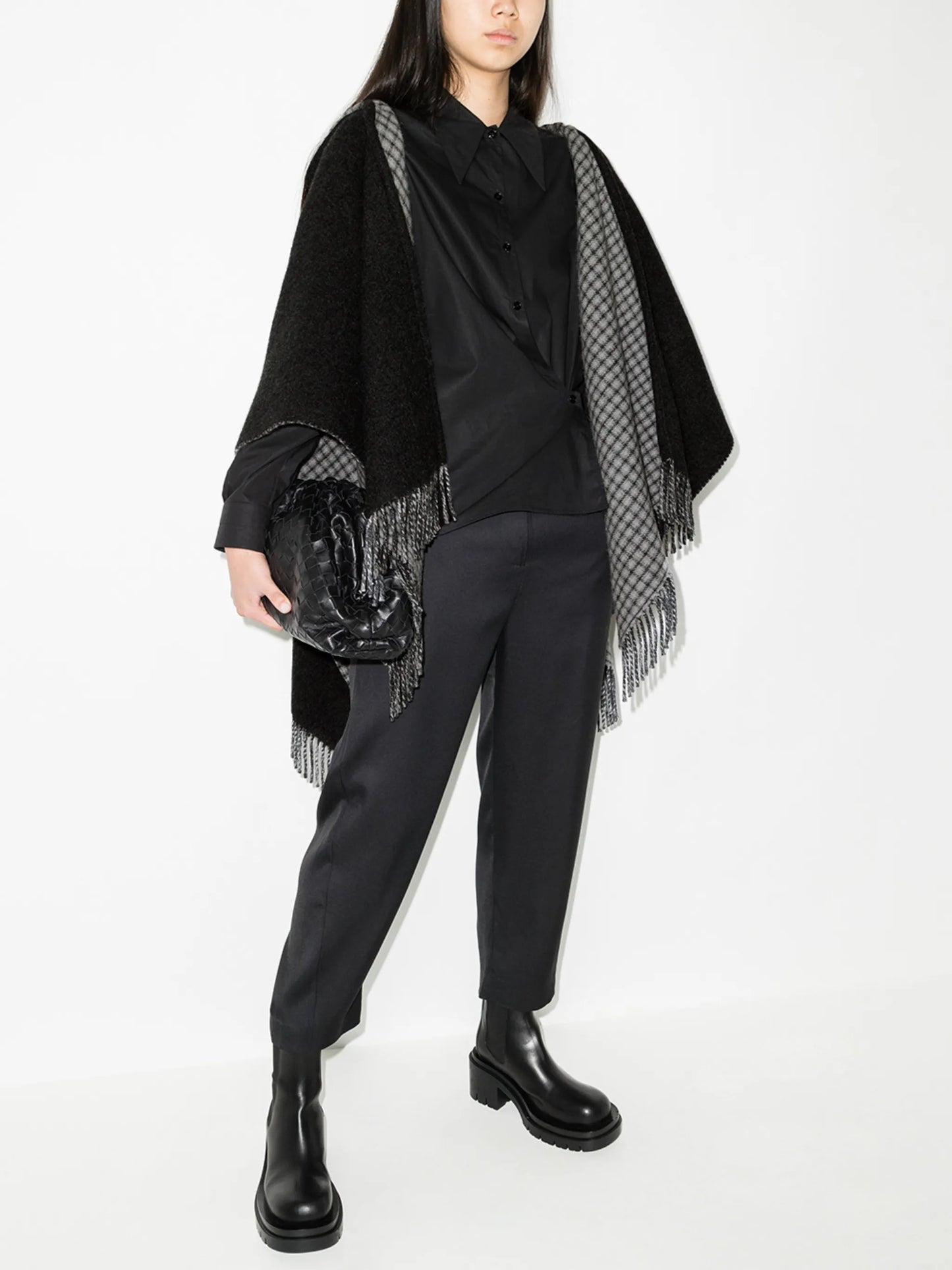 jacquard fringed hooded cape