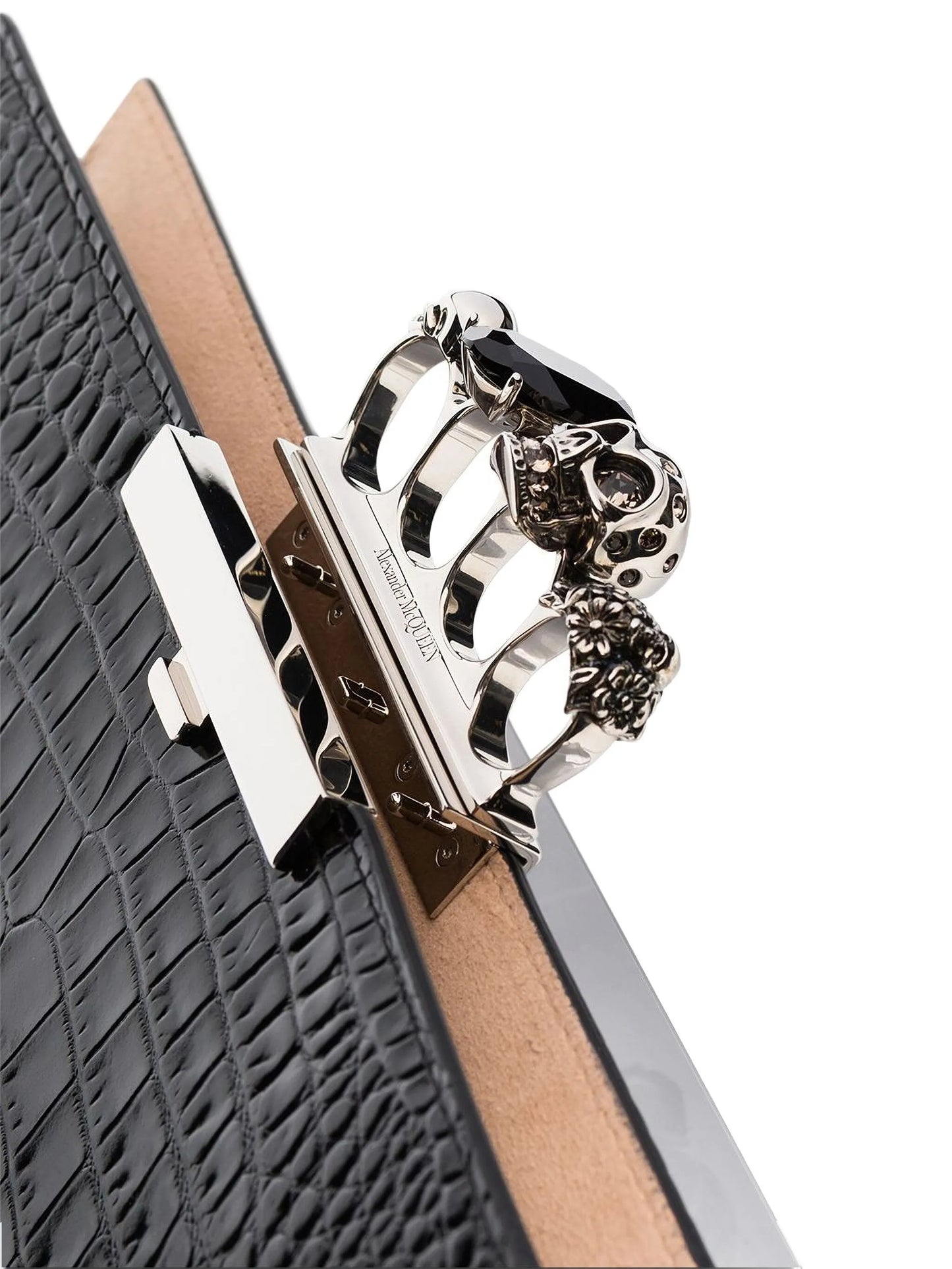 crocodile-embossed knuckleduster clutch