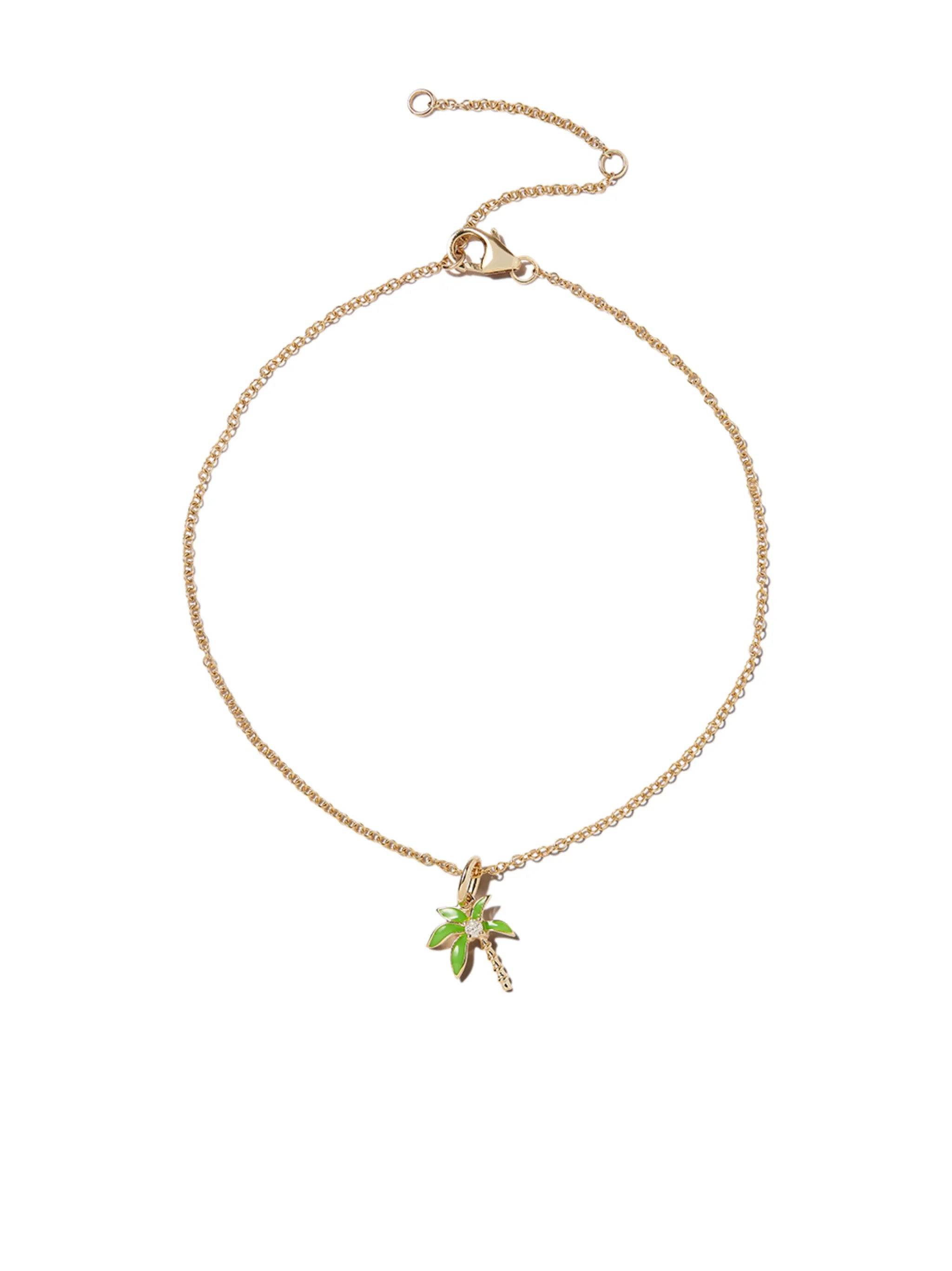 9kt yellow gold palm tree diamond charm anklet