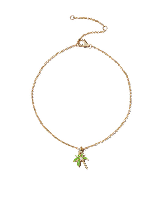 9kt yellow gold palm tree diamond charm anklet