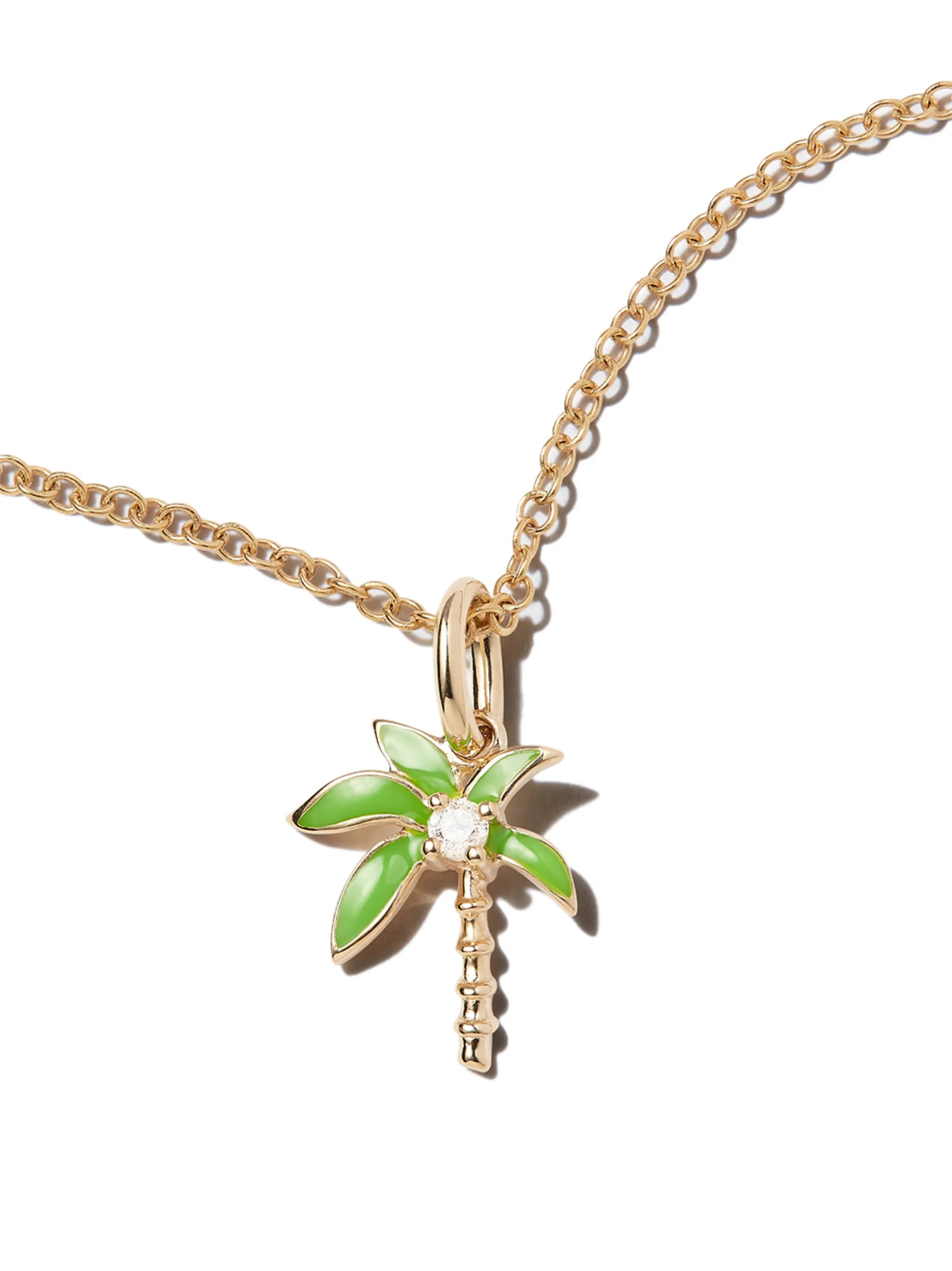 9kt yellow gold palm tree diamond charm anklet