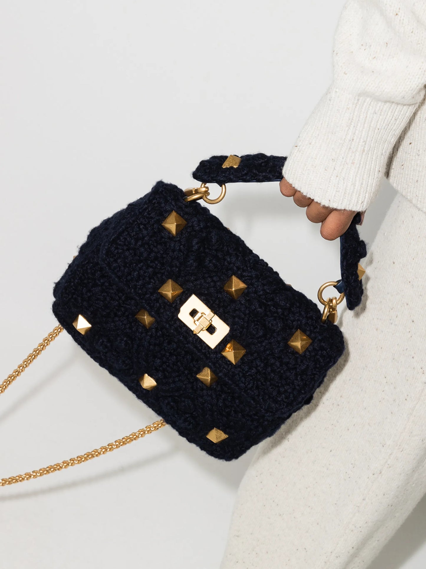 Roman Stud knitted shoulder bag