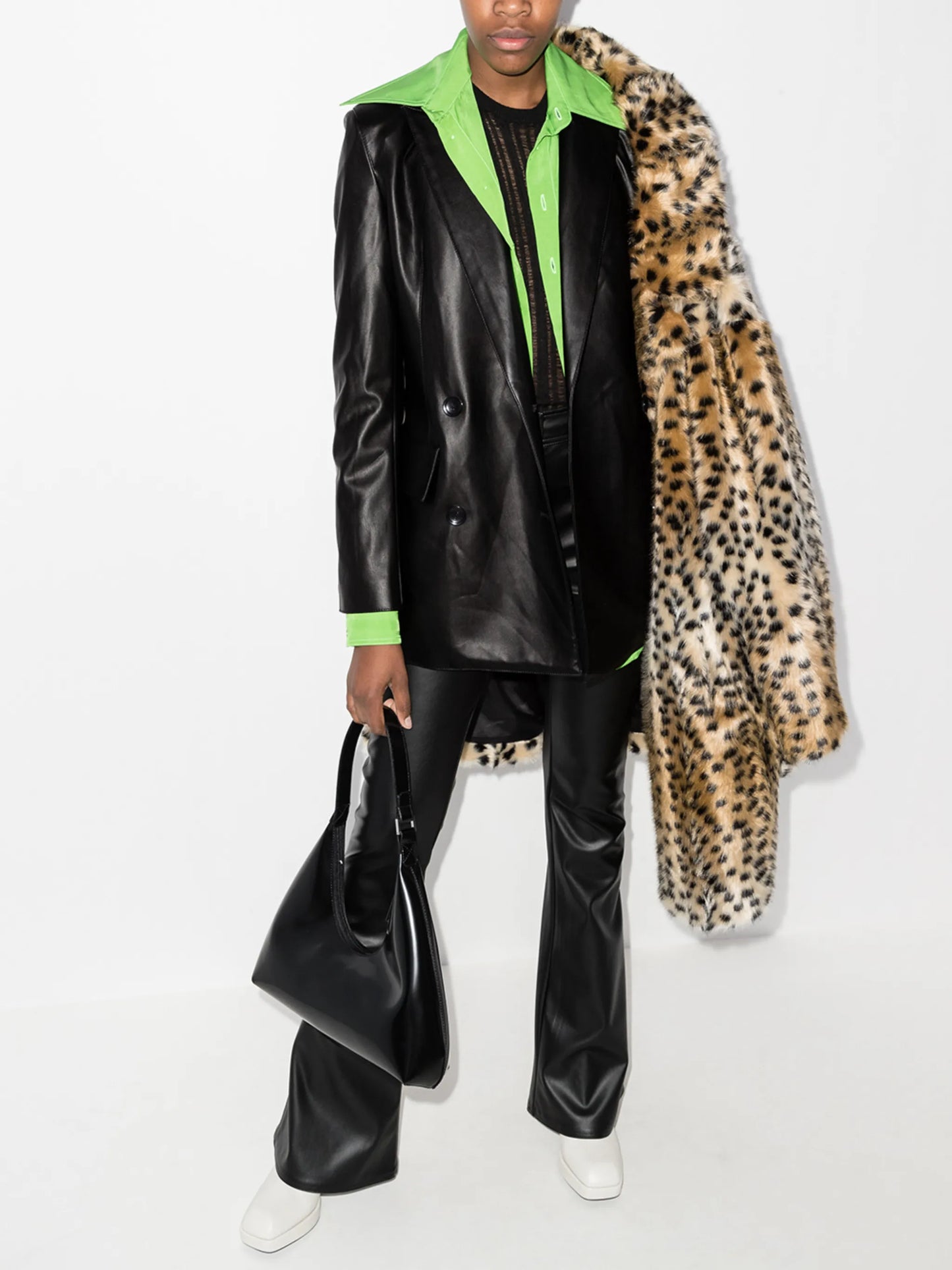 Jodie double-breasted faux-leather blazer